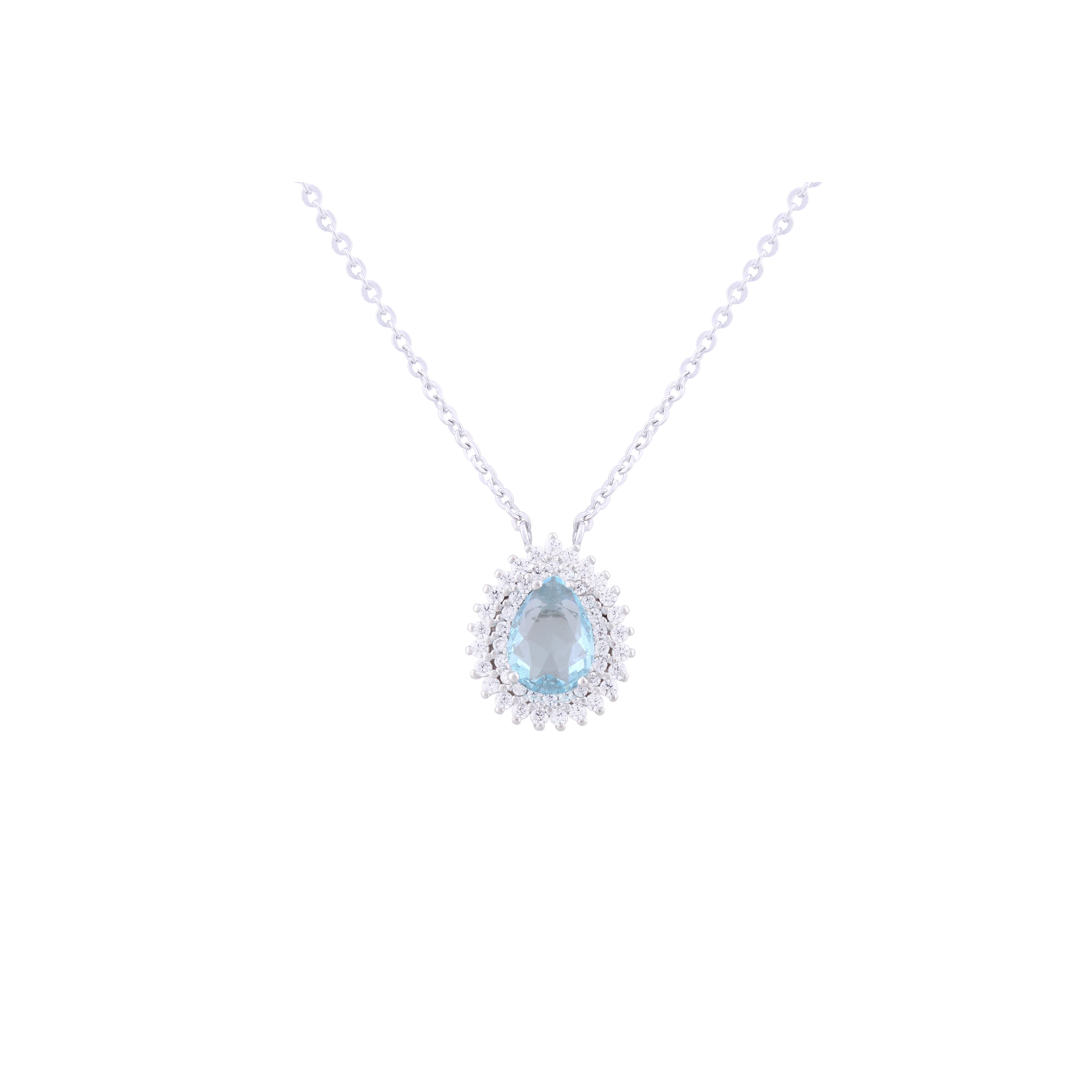 Asfour Crystal 925 Sterling Silver Chain Necklace With Rose Stone