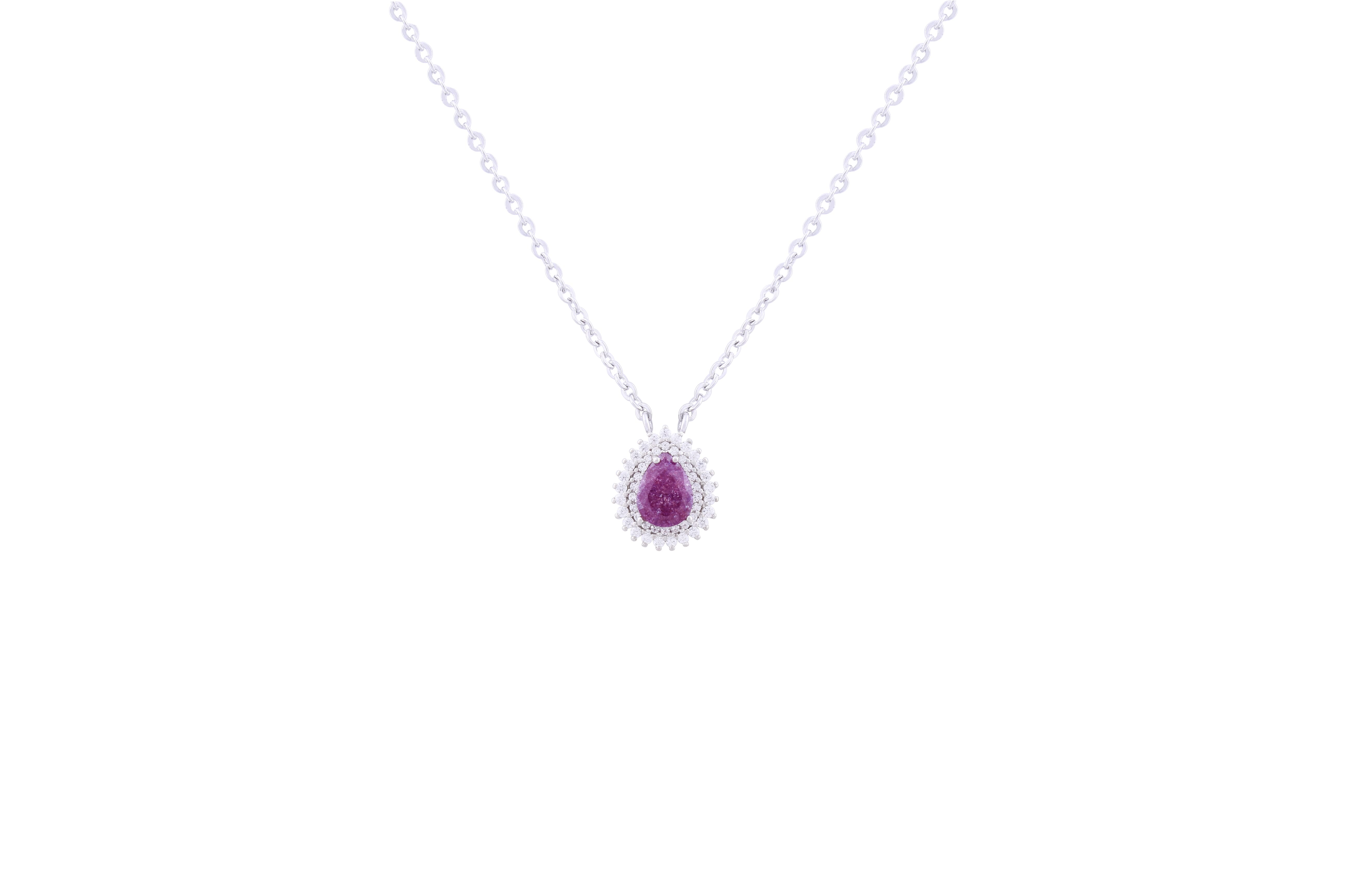 Asfour Crystal Chain Necklace With Tenzanite Pear Design In 925 Sterling Silver NE0059-N-A