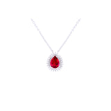 Asfour Crystal 925 Sterling Silver Chain Necklace With Red Stone