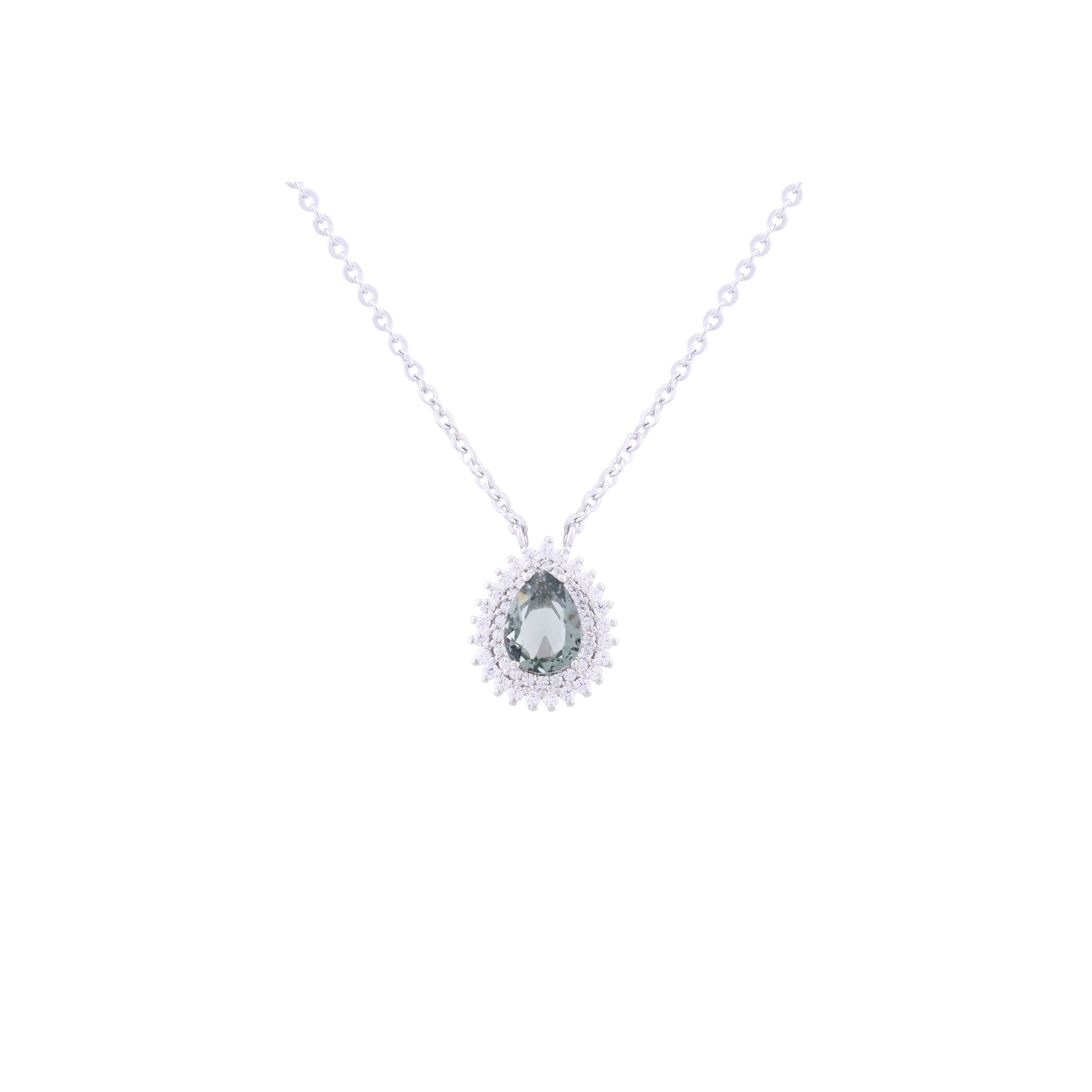 Asfour Crystal 925 Sterling Silver Chain Necklace With Olivine Pear Stone