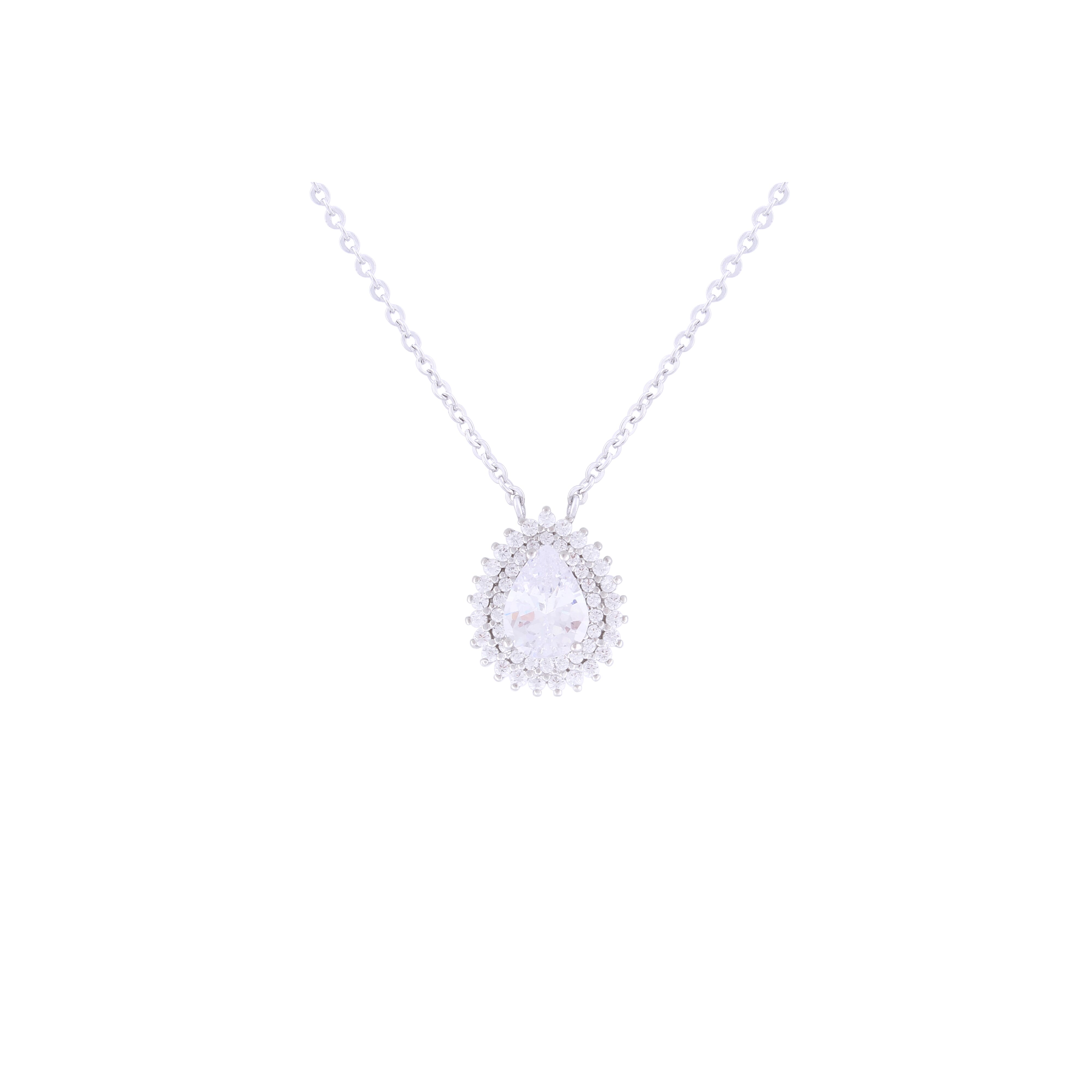 Asfour Crystal 925 Sterling Silver Chain Necklace With Zircon Stones