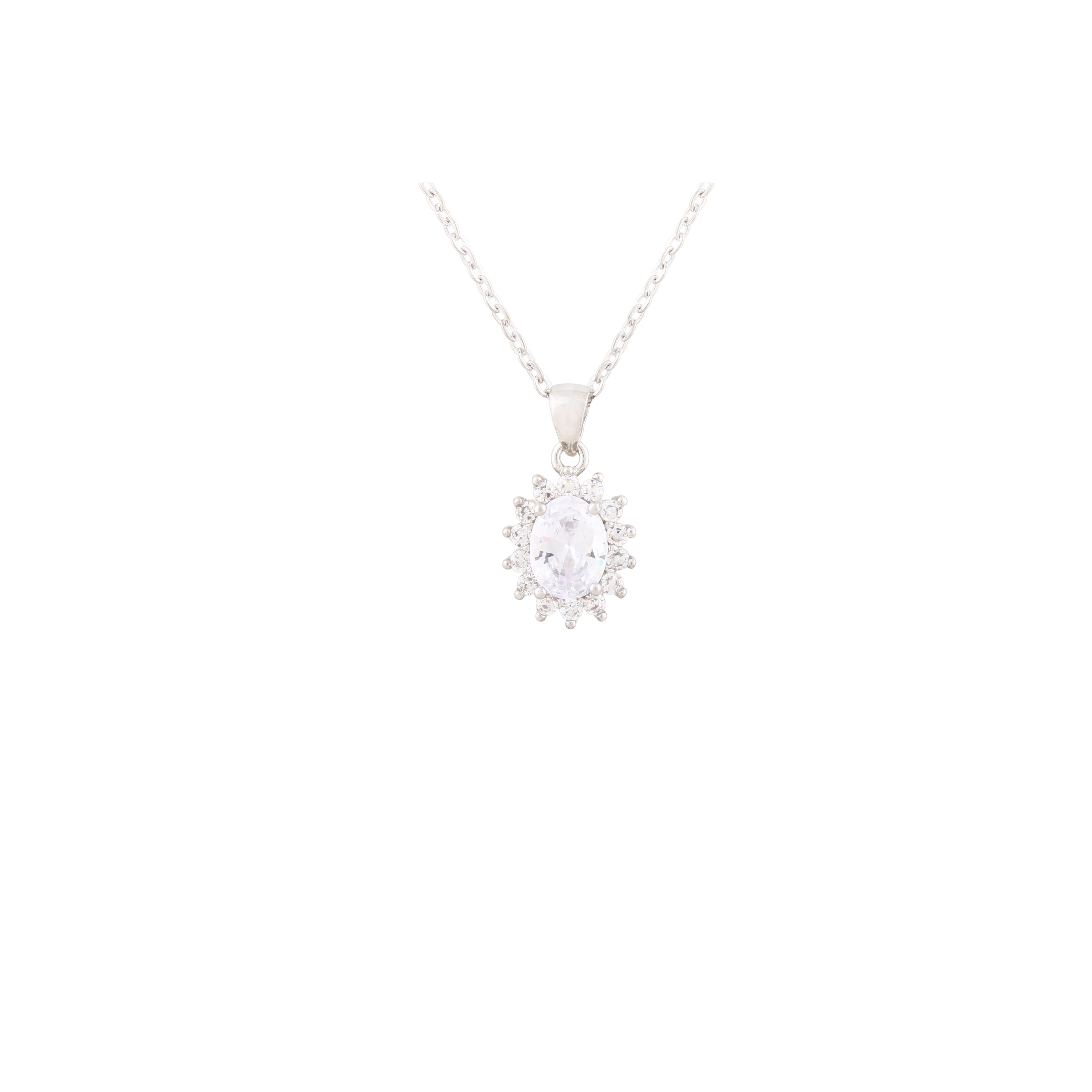 Asfour Crystal 925 Sterling Silver Chain Necklace With Oval Pendant