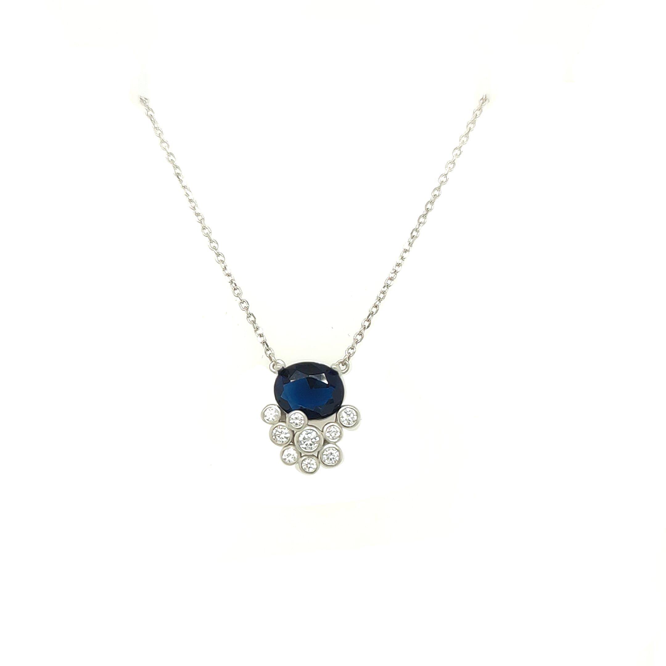 Asfour Crystal 925 Sterling Silver  Blue Oval Necklace 