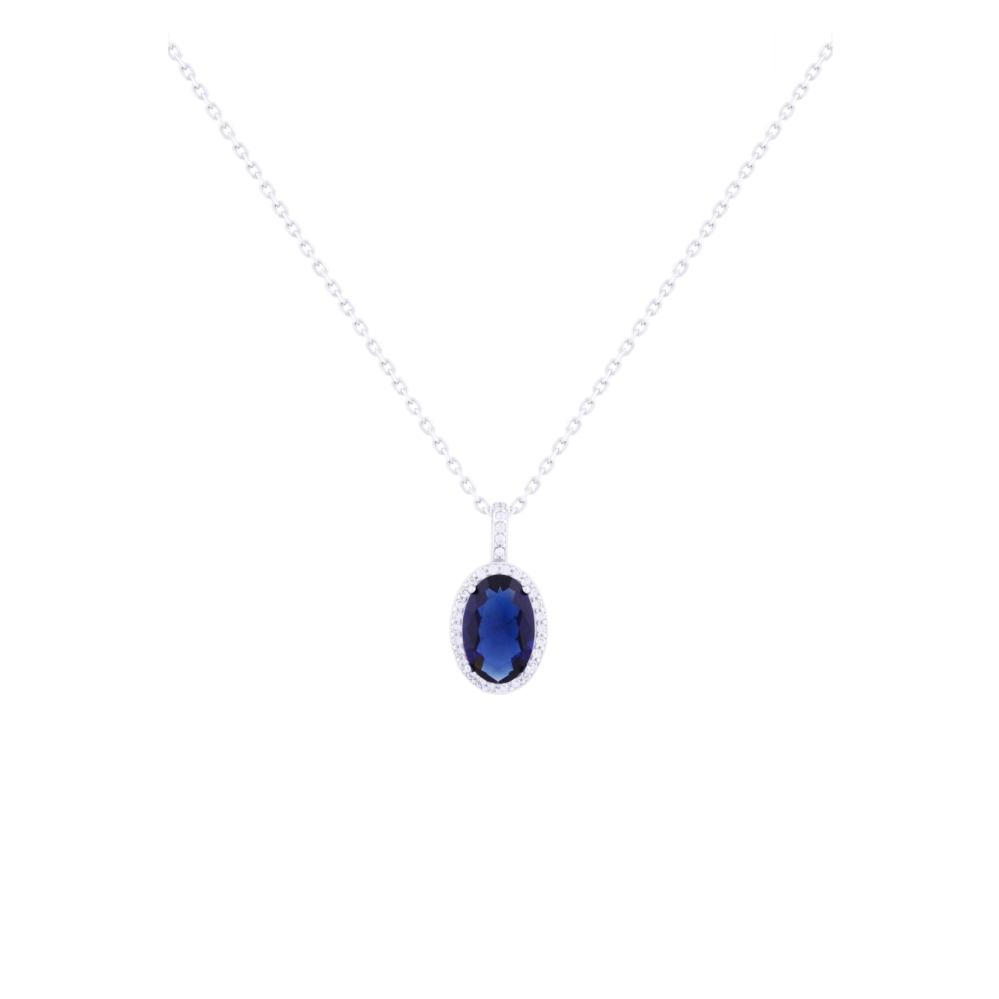 Asfour 925 Sterling Silver Necklace With Blue Oval Pendant