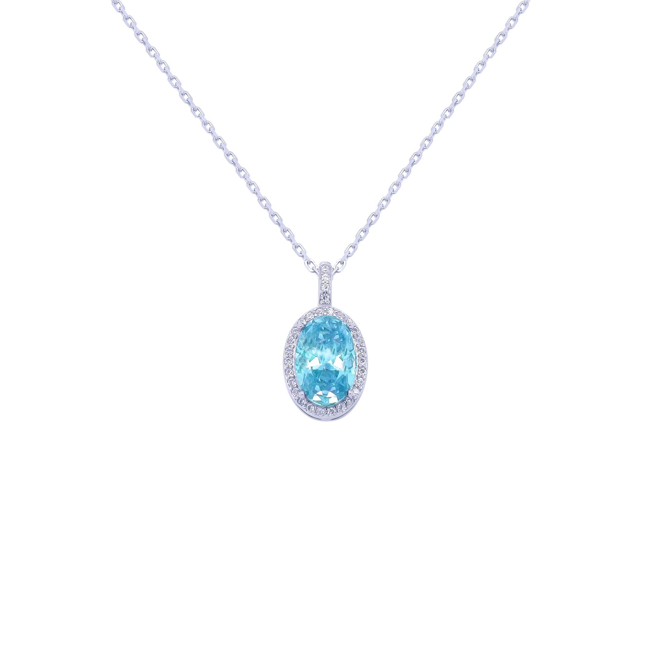 Asfour 925 Sterling Silver Necklace With Oval Blue Topaze Pendant