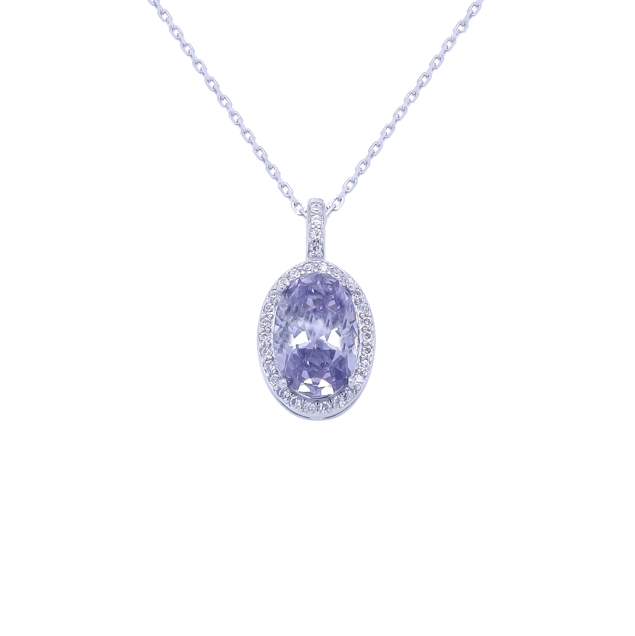 Asfour 925 Sterling Silver Necklace With Tanzanite Oval Pendant