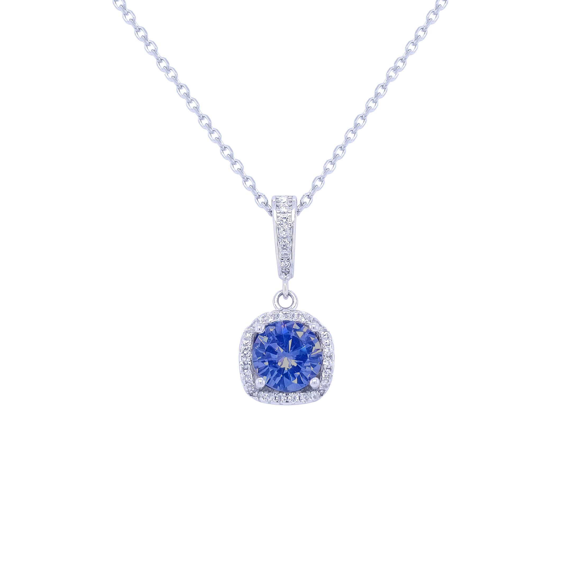 Asfour 925 Sterling Silver Necklace With Blue Square Pendant