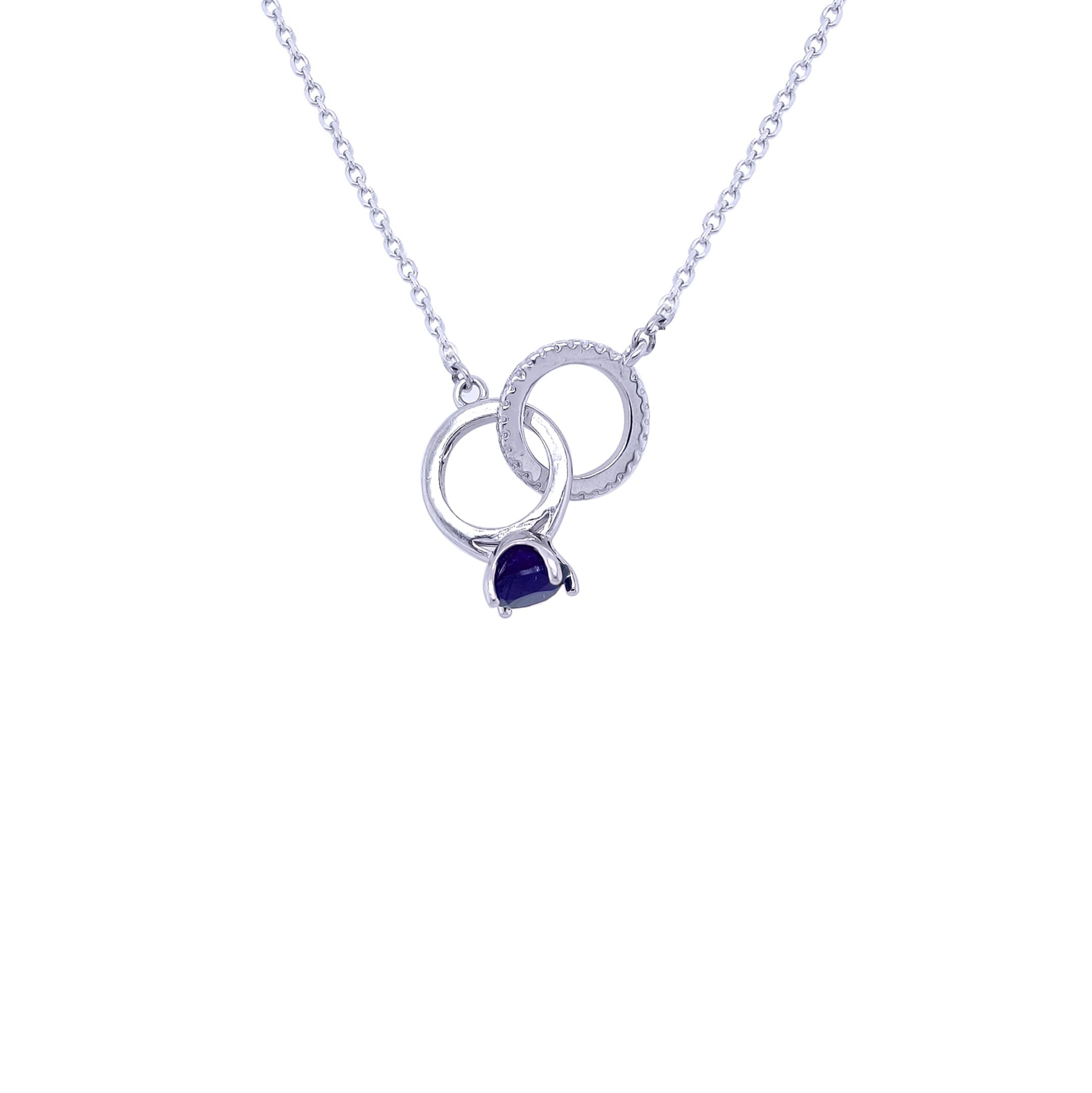 Asfour 925 Sterling Silver Necklace With Two Ring Pendant