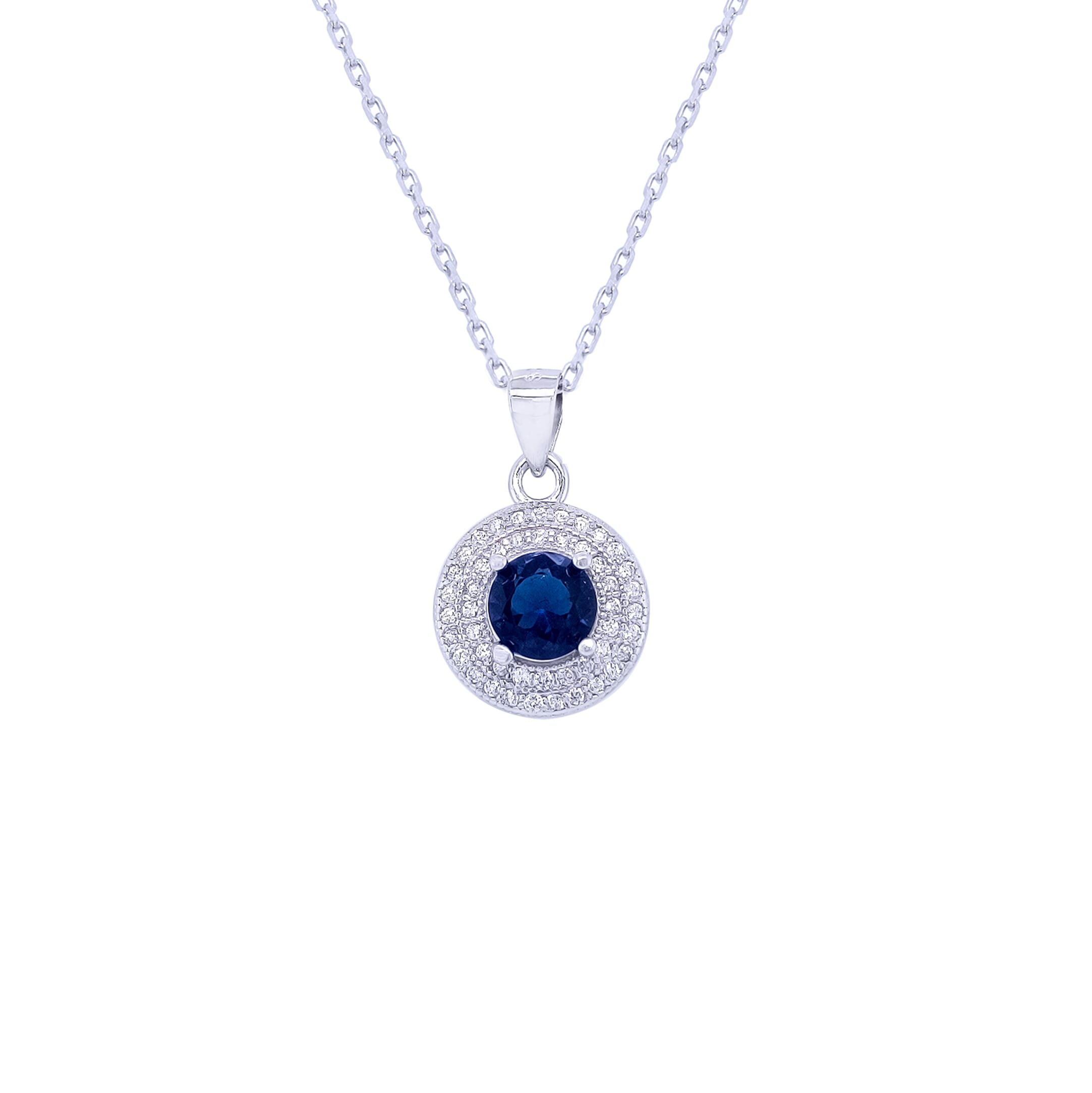 Asfour 925 Sterling Silver Necklace With Blue Round Pendant