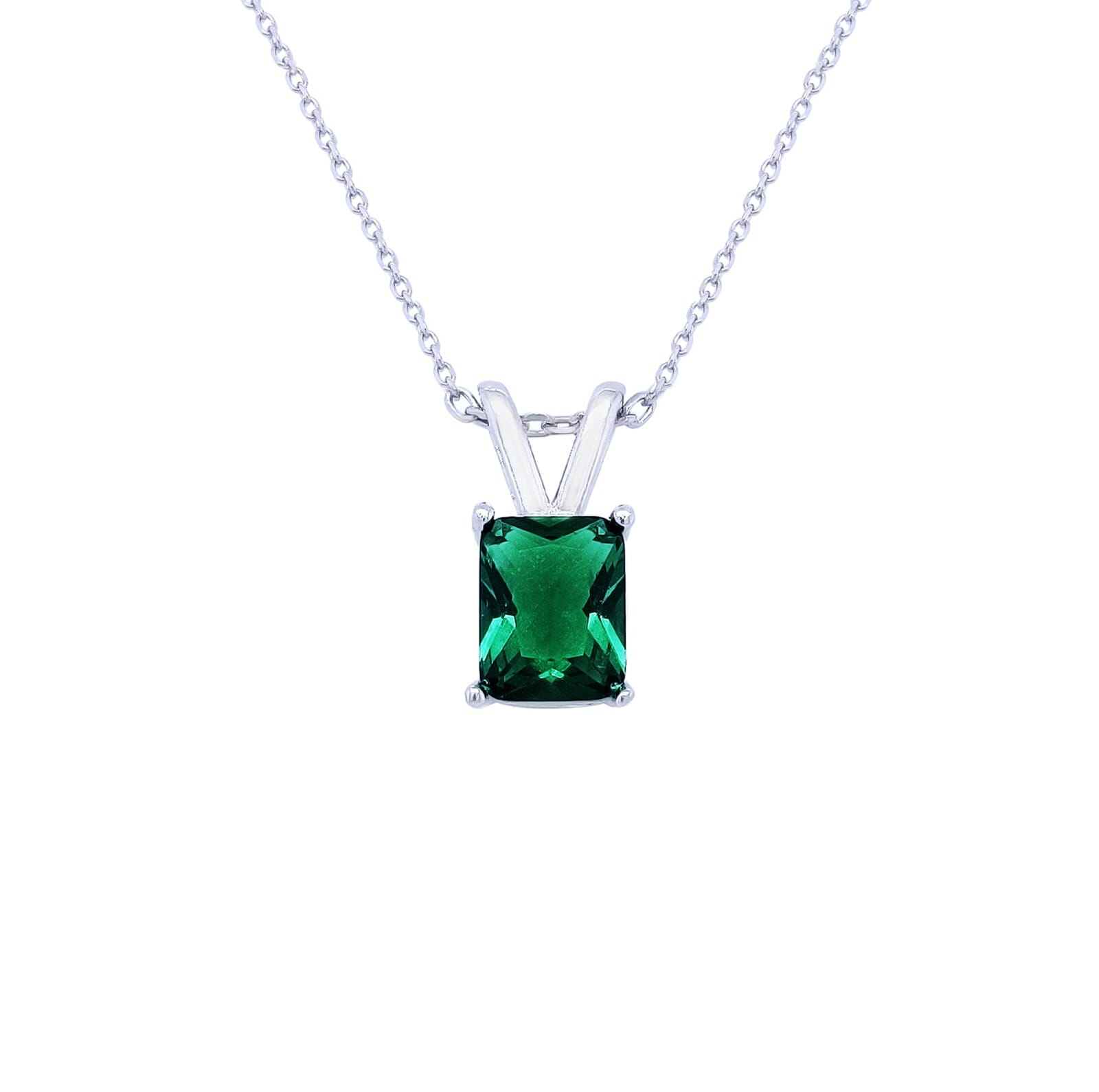 Asfour 925 Sterling Silver Necklace With Green Emerald Cut Pendant