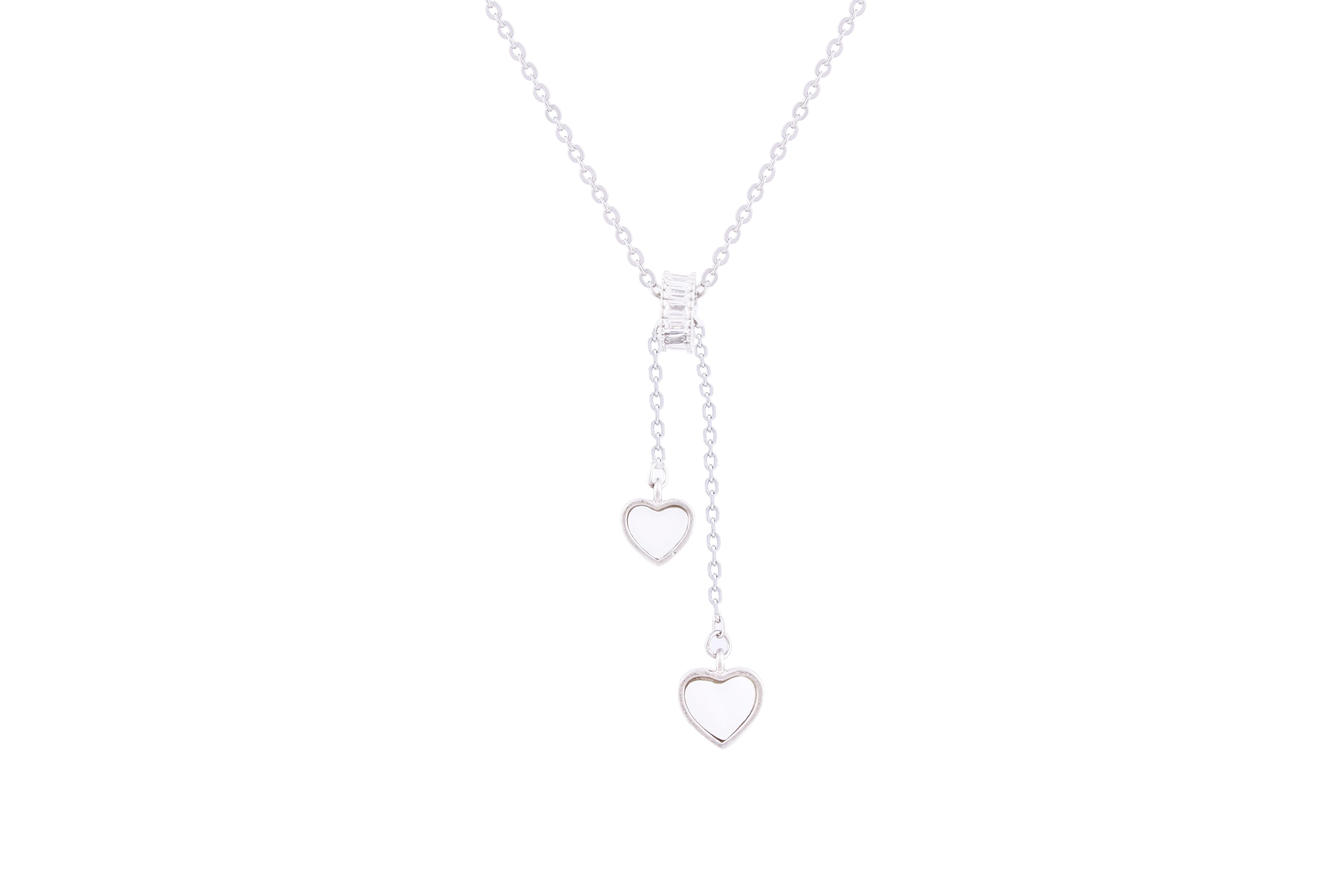 Asfour 925 Sterling Silver Necklace With Hearts Design NR0492
