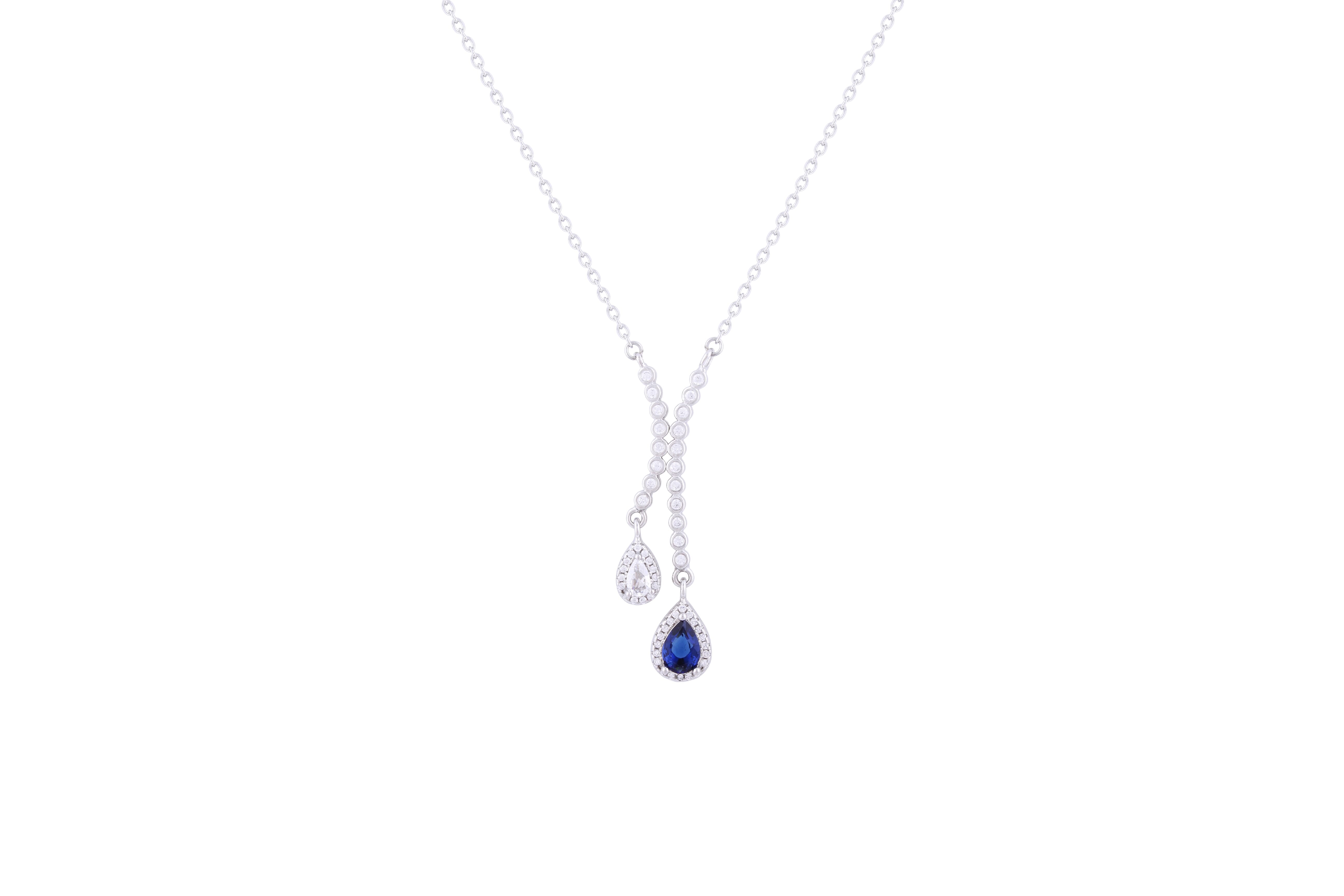 Asfour 925 Sterling Silver Necklace Inlaid With Blue Pear Stone NR0497-WB