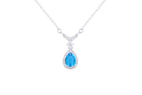 Asfour 925 Sterling Silver Necklace With Aquamarine Pear Pendant NR0498-M