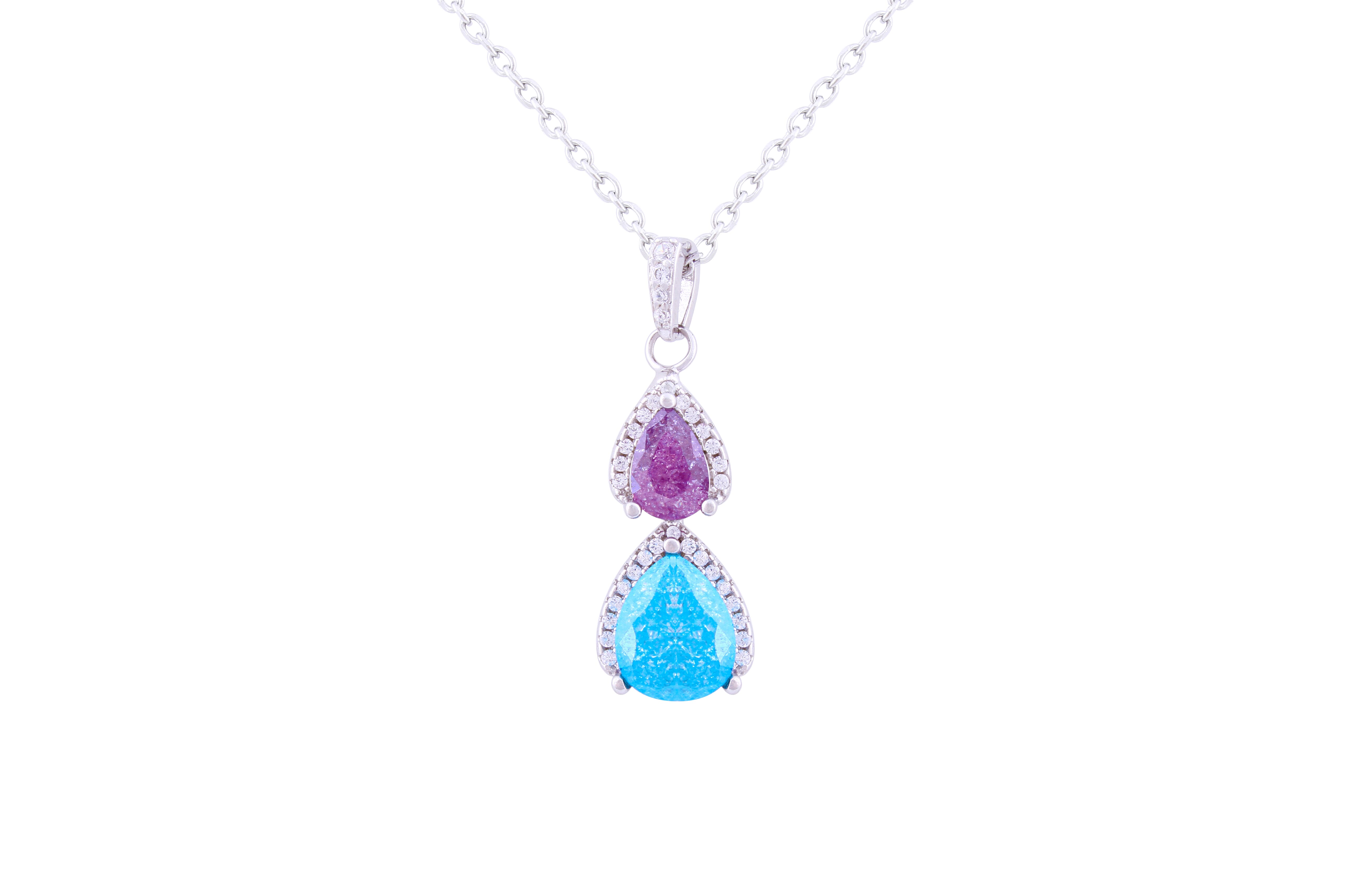 Asfour 925 Sterling Silver Necklace With Tenzanite & Aquamarine Pear Pendant NR0499-BN-A