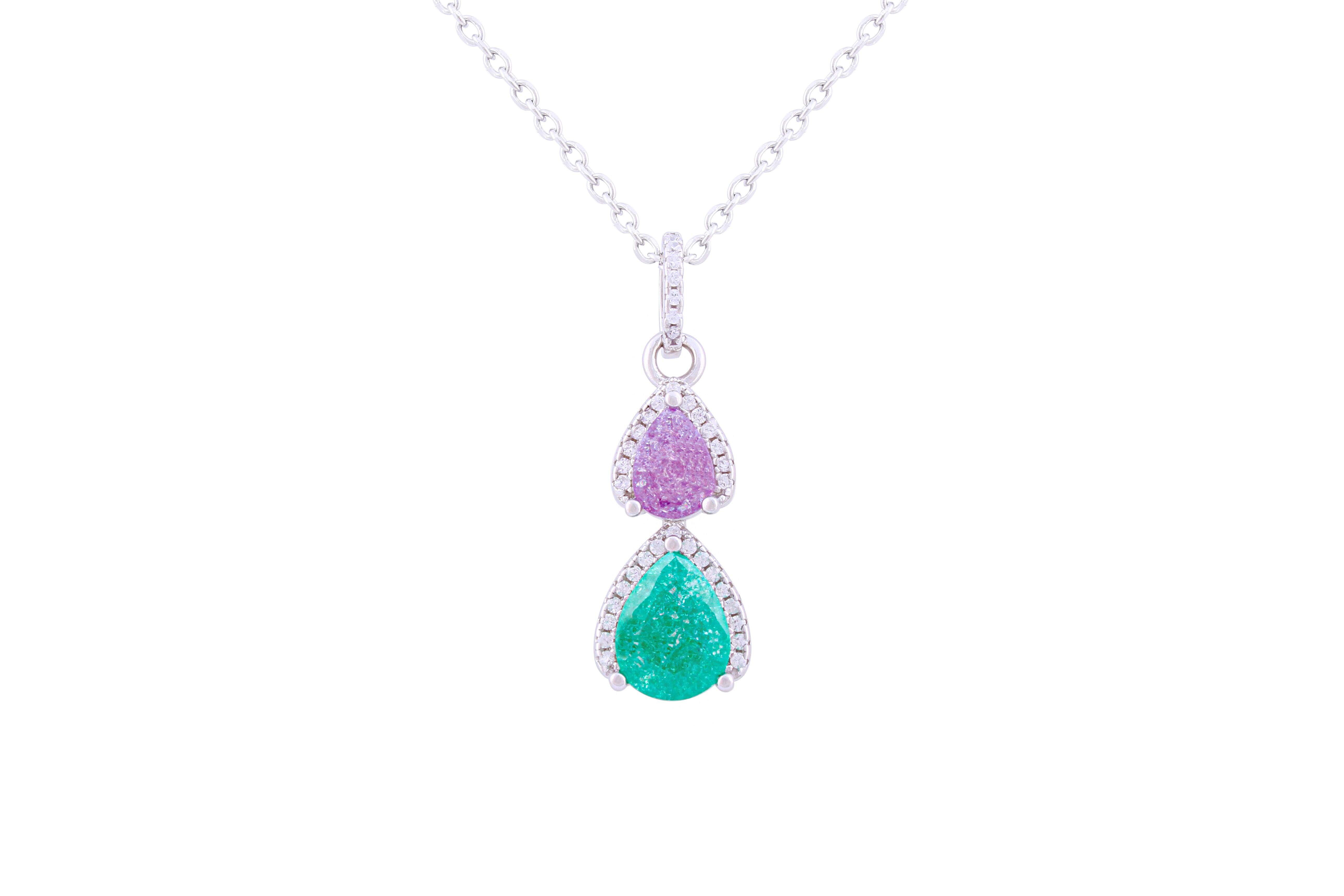 Asfour 925 Sterling Silver Necklace With Tenzanite & Green Pear Pendant NR0499-GN-A
