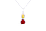 Asfour 925 Sterling Silver Necklace With Red & Yellow Pear Pendant NR0499-RY