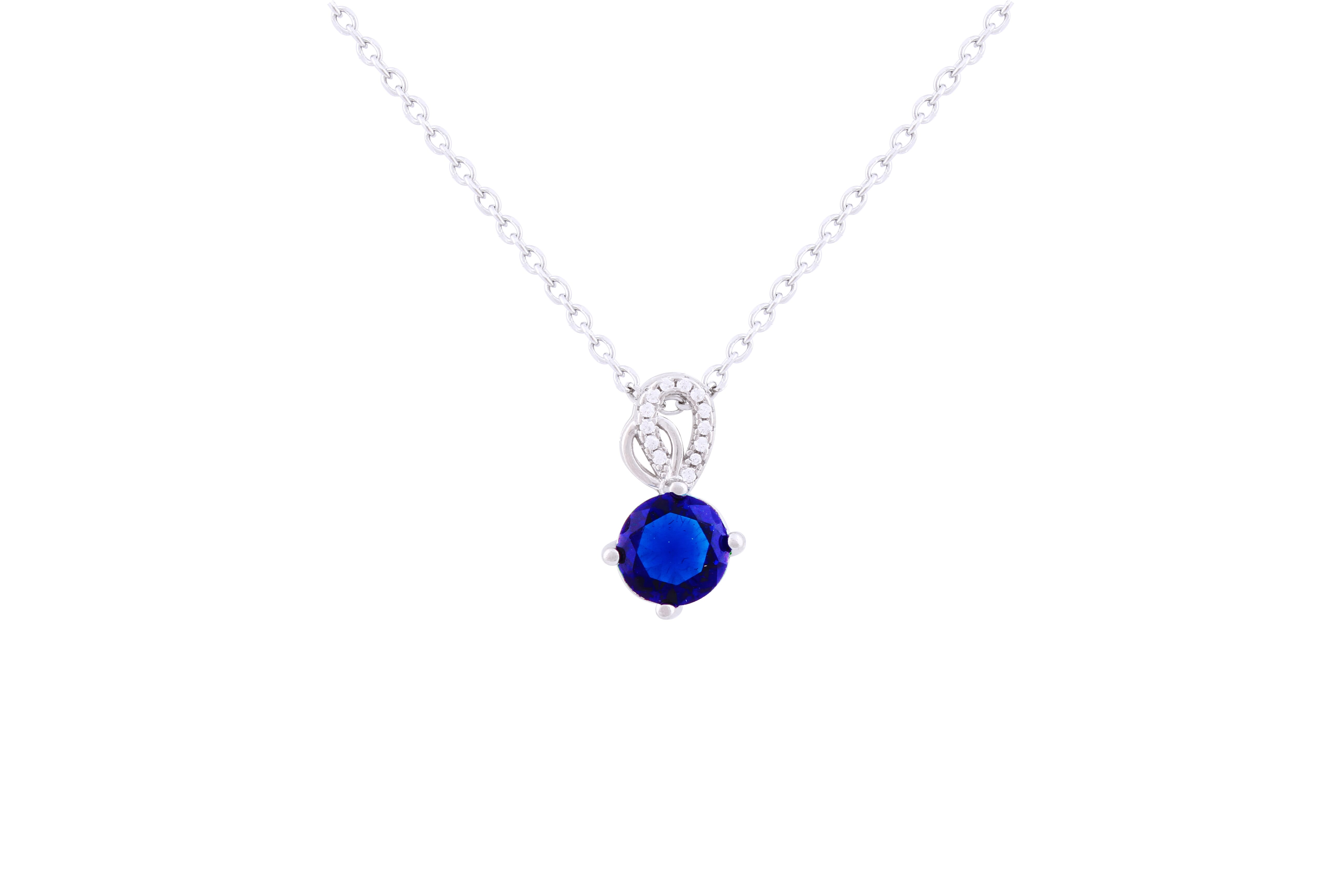 Asfour 925 Sterling Silver Necklace Inlaid With Round Blue Zircon Stone NR0500-B