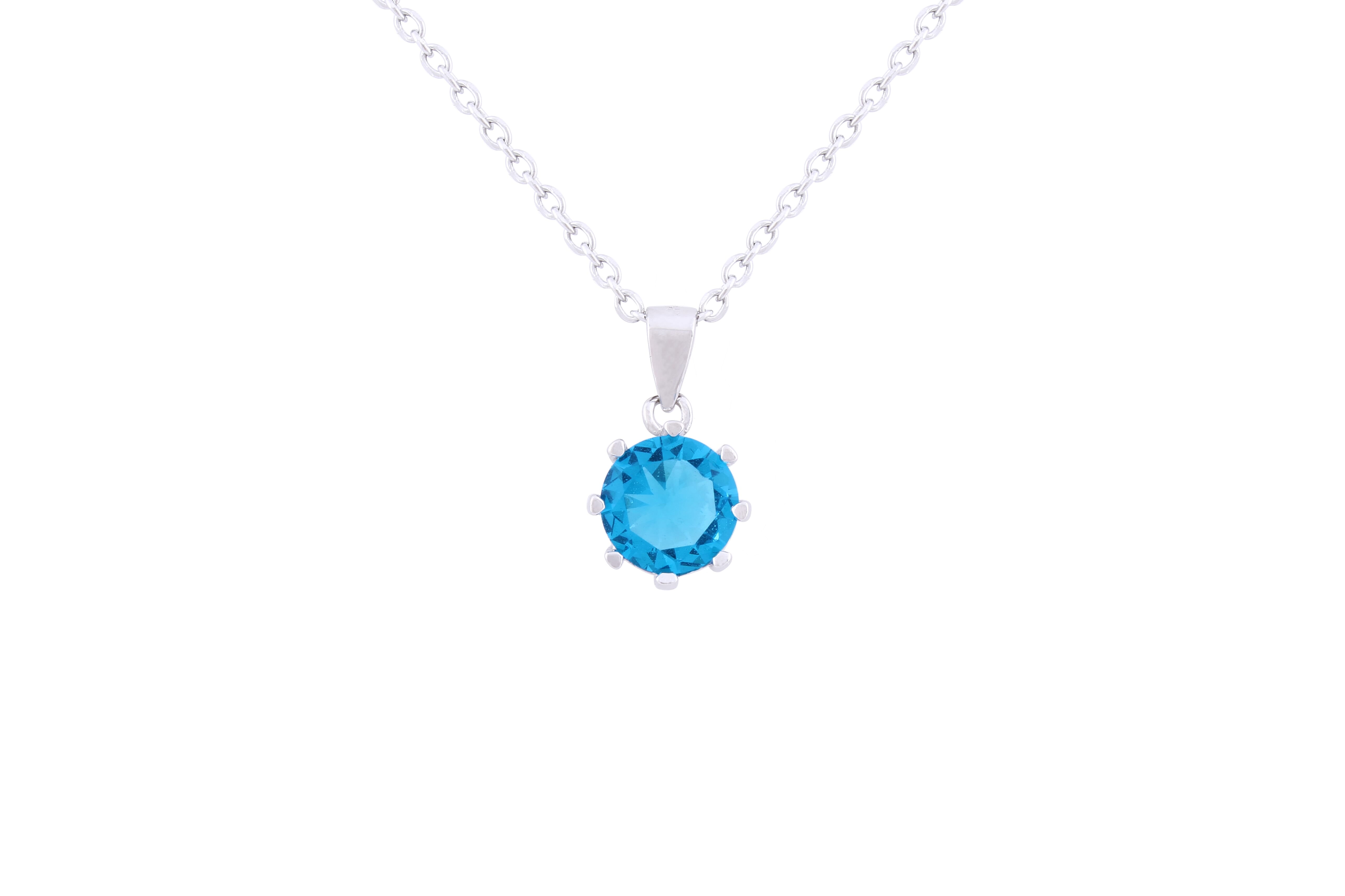 Asfour 925 Sterling Silver Necklace Inlaid With Round Aquamarine Zircon Stone NR0501-M