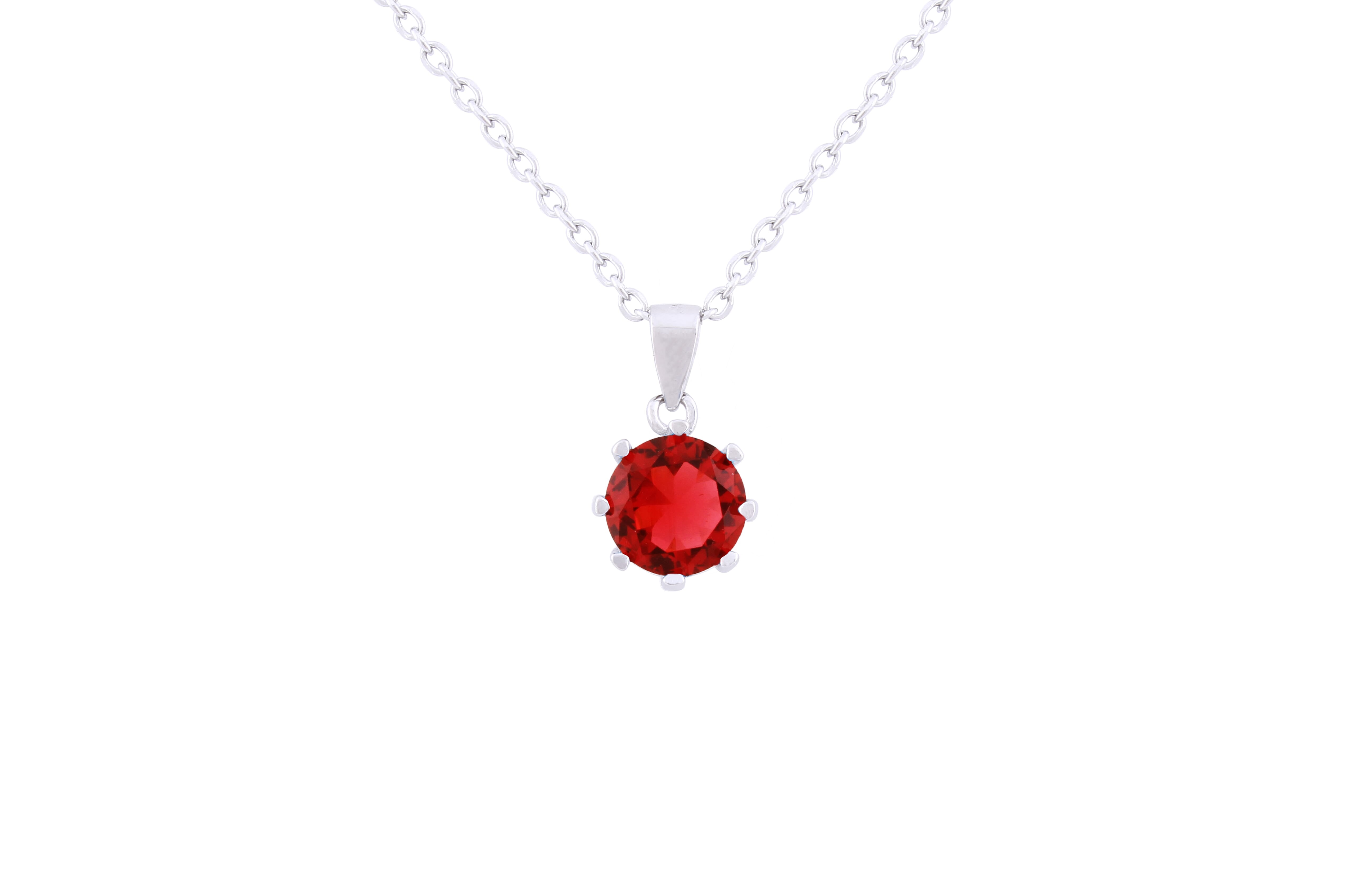 Asfour 925 Sterling Silver Necklace Inlaid With Round Red Zircon Stone NR0501-R