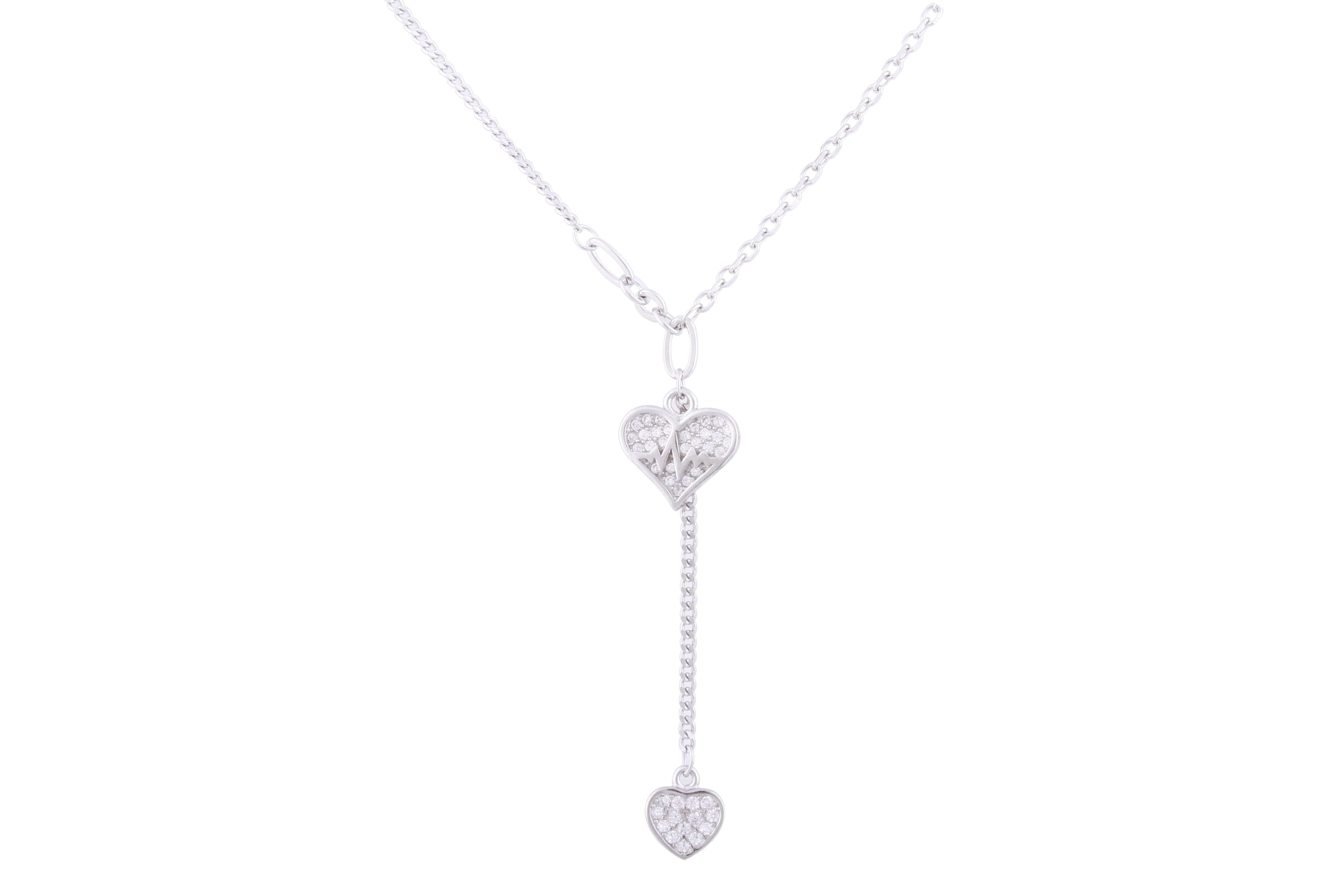 Asfour 925 Sterling Silver Necklace With Hearts Design Inlaid With Zircon Stones NR0502