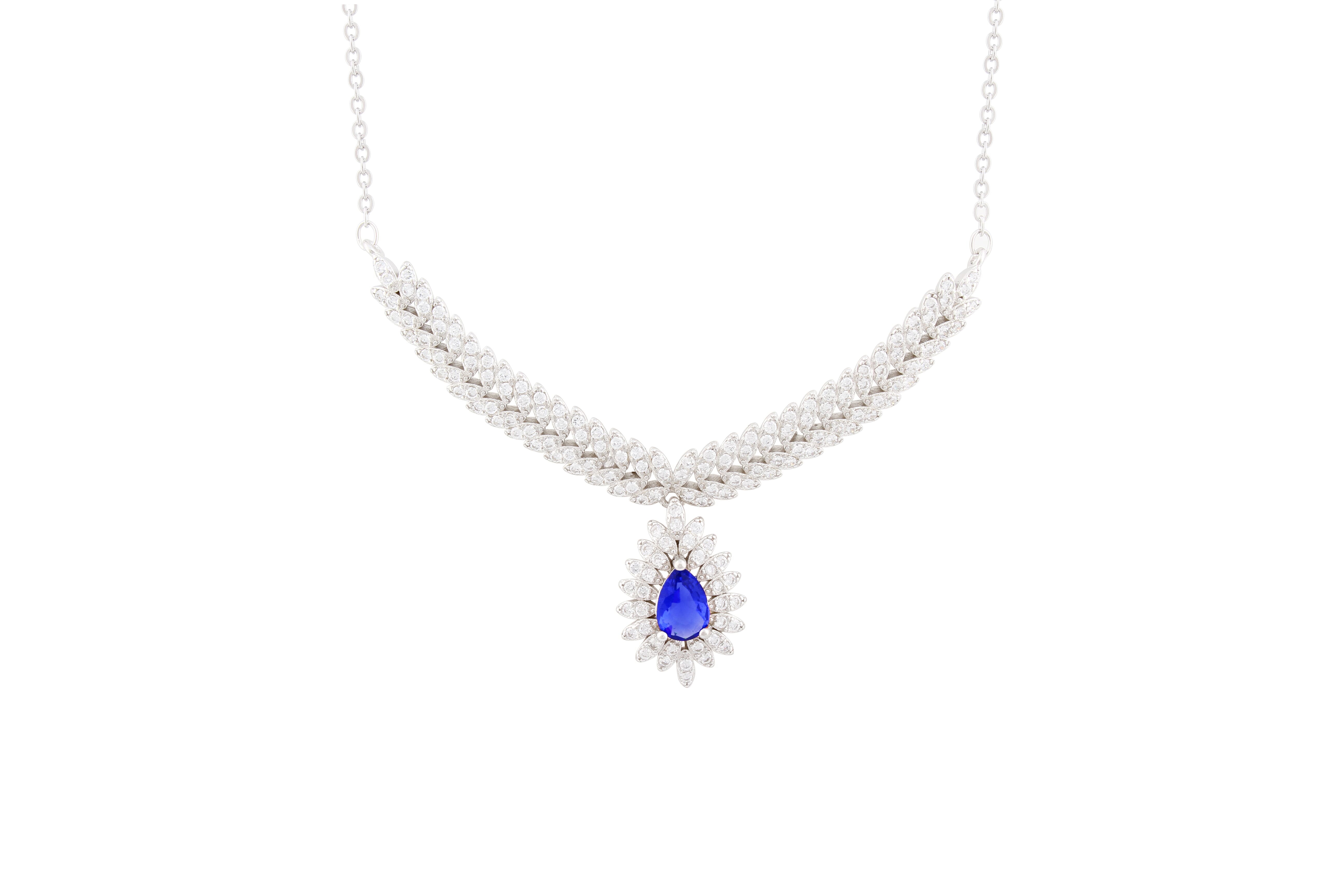 Asfour Chain Necklace With Blue Pear Design