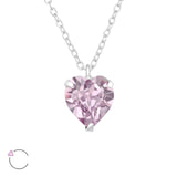Asfour 925 Sterling Silver Necklace with Heart Zicron Stone, Purple