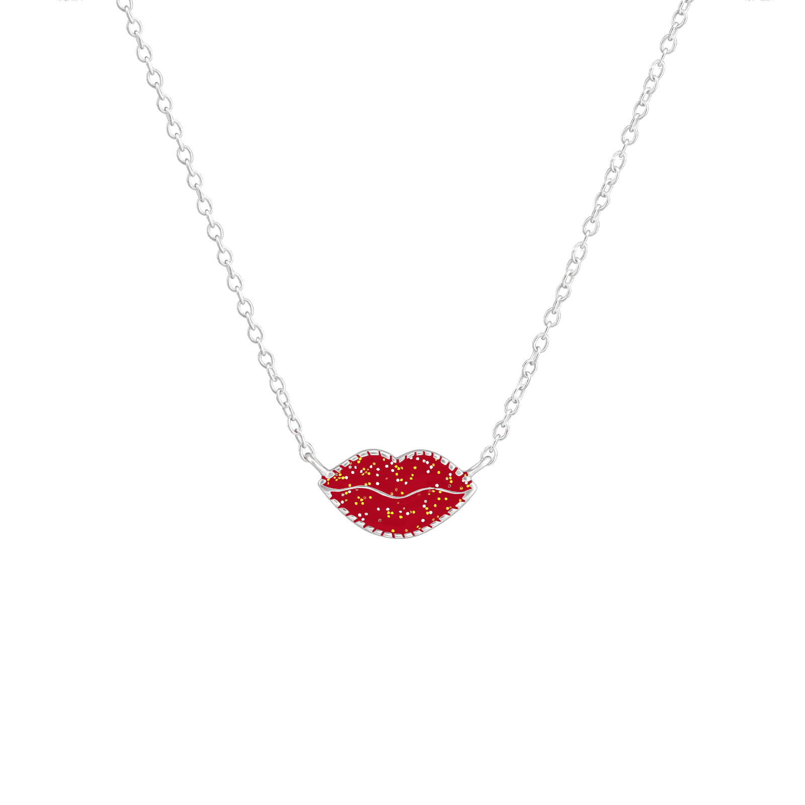 Asfour Enamel Lips Shape 925 Sterling Silver Necklace,Red