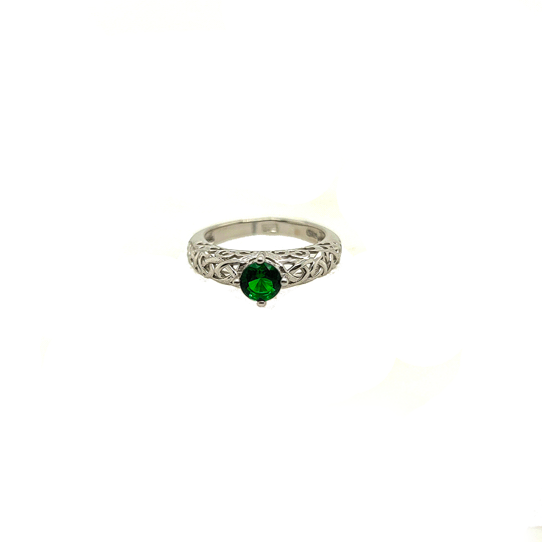 Asfour-Crystal-Sterling-Silver-925-Ring-with-Green-Lobe-Silver-size-8