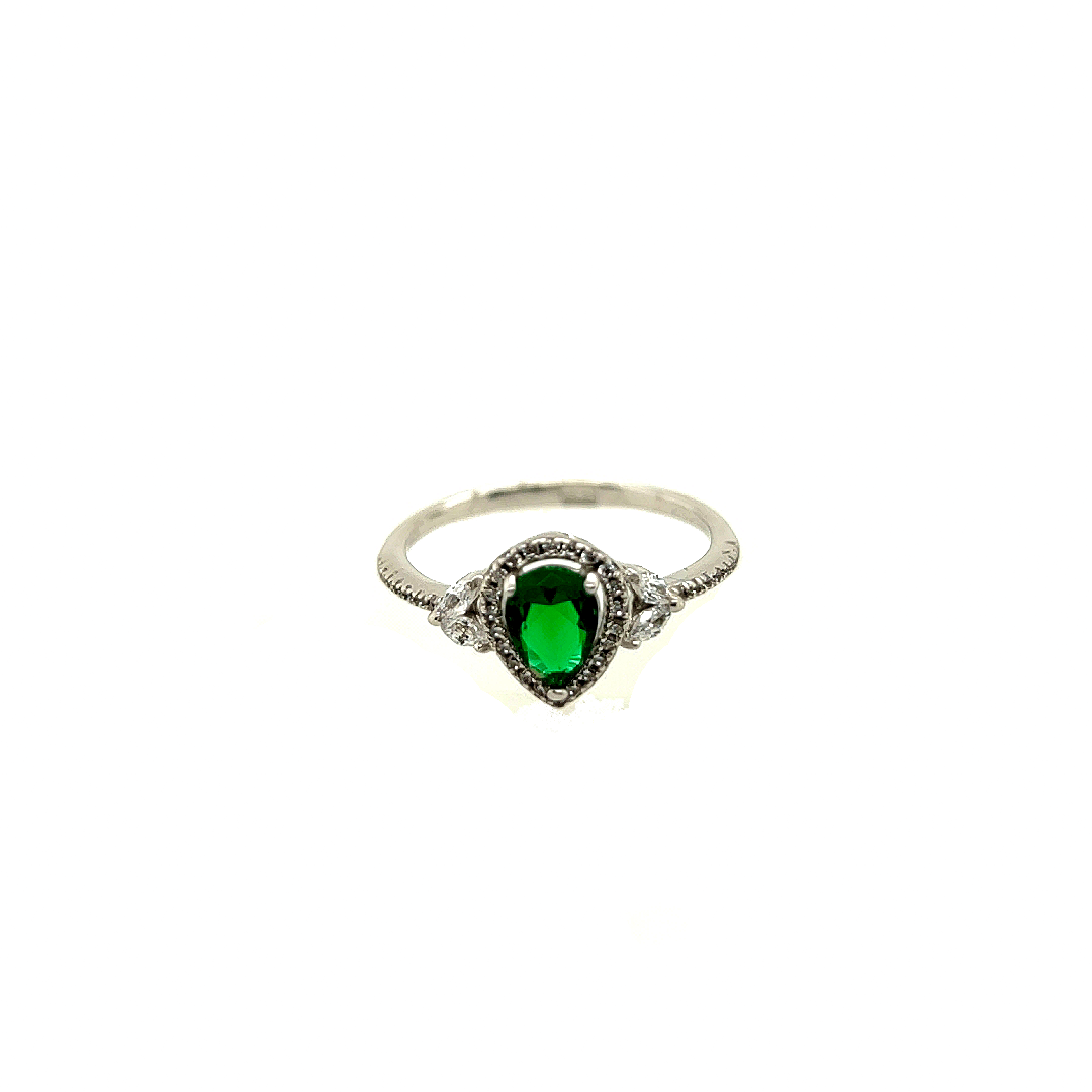 Asfour-Crystal-Sterling-Silver-925-Green-Oval-Ring-Silver-Size-8