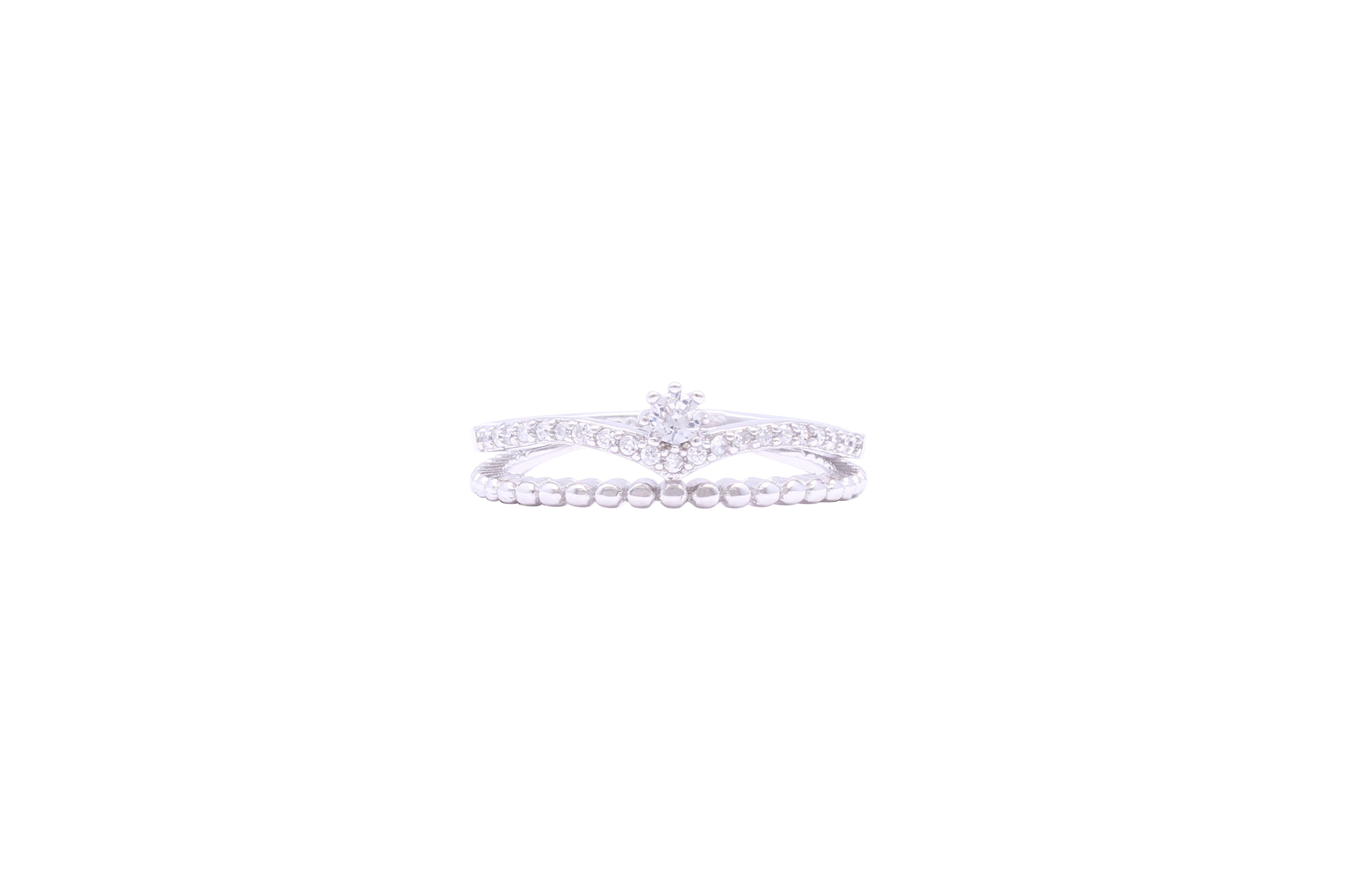 Asfour Crystal Double Layer Ring With Crown Design In 925 Sterling Silver RD0003-7
