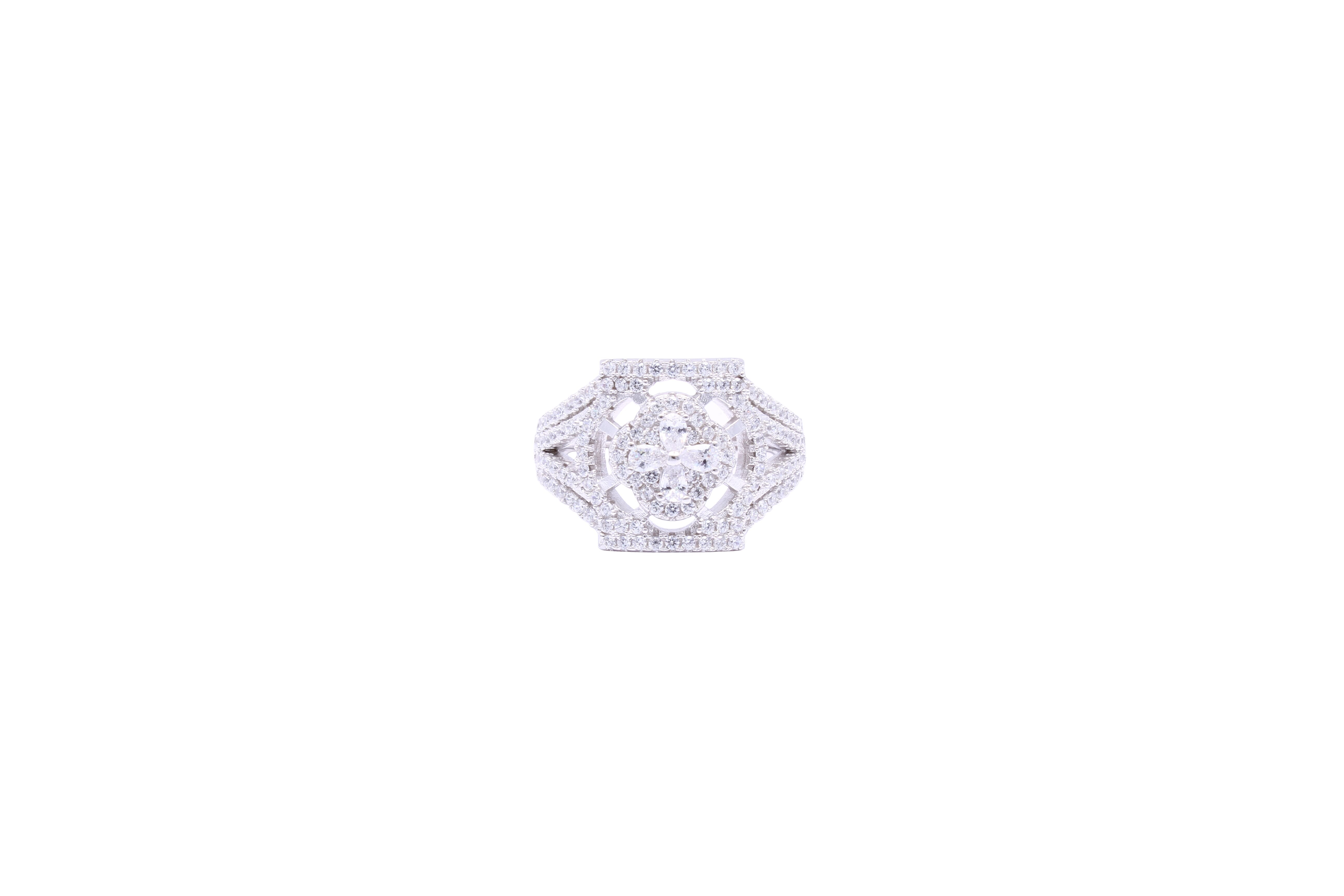 Asfour Crystal Art Deco Ring With Decorative Design In 925 Sterling Silver RD0005-8