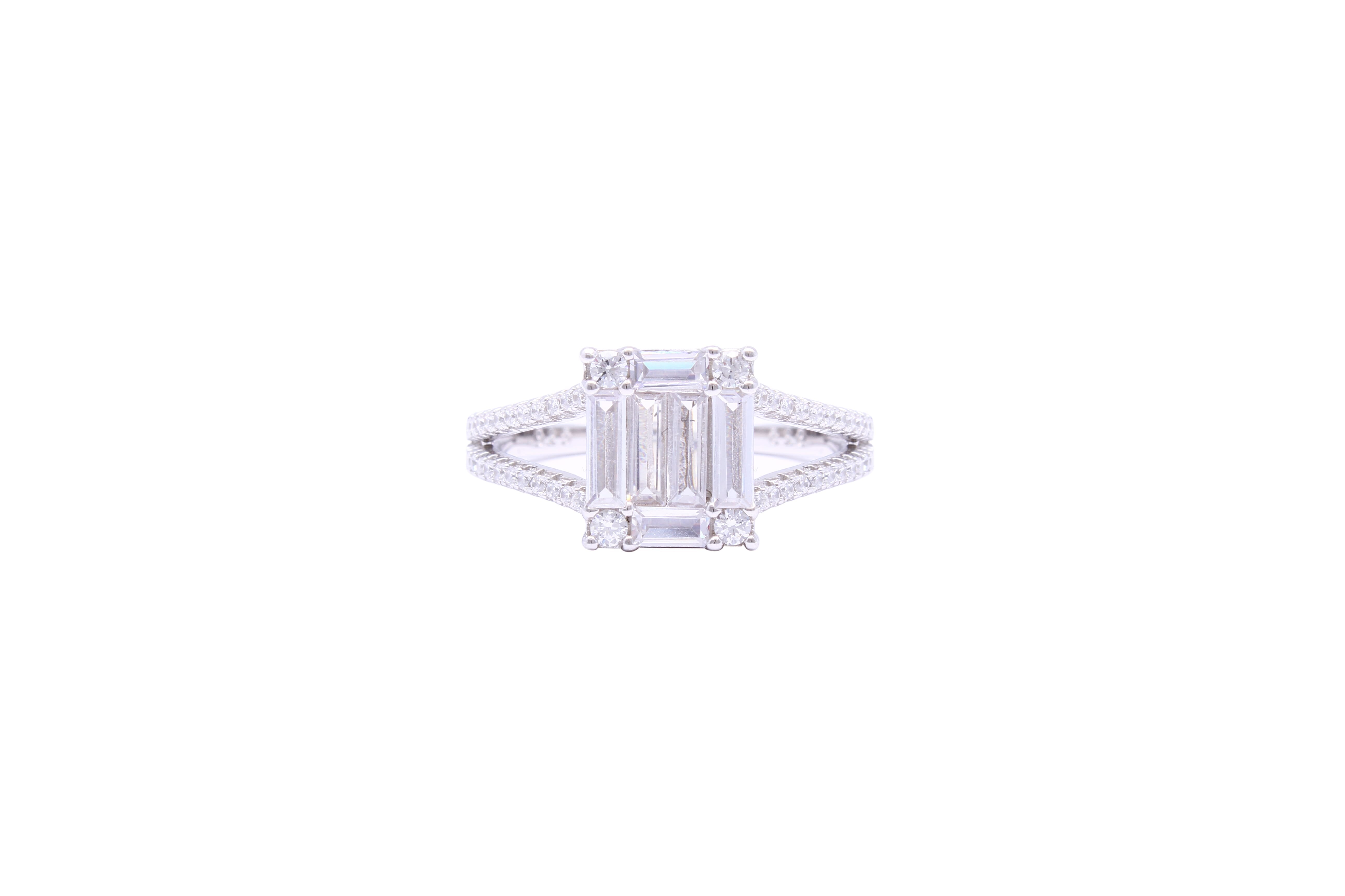 Asfour Crystal Fashion Ring With Inlaid With Baguette Zircon Stones In 925 Sterling Silver RD0007-8