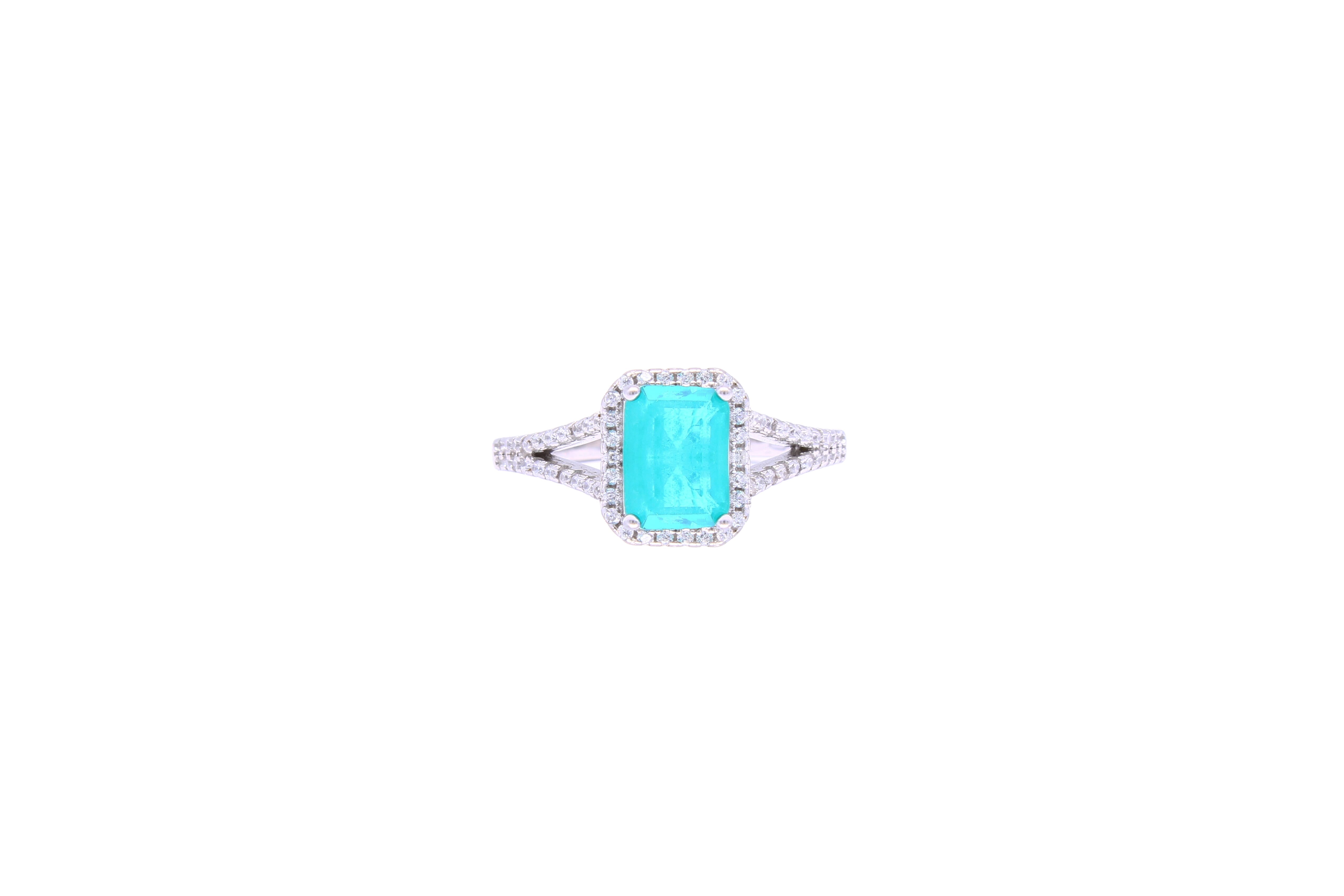 Asfour Crystal Drew Ring With Aquamarine Zircon Stone In 925 Sterling Silver RD0014-GC-7