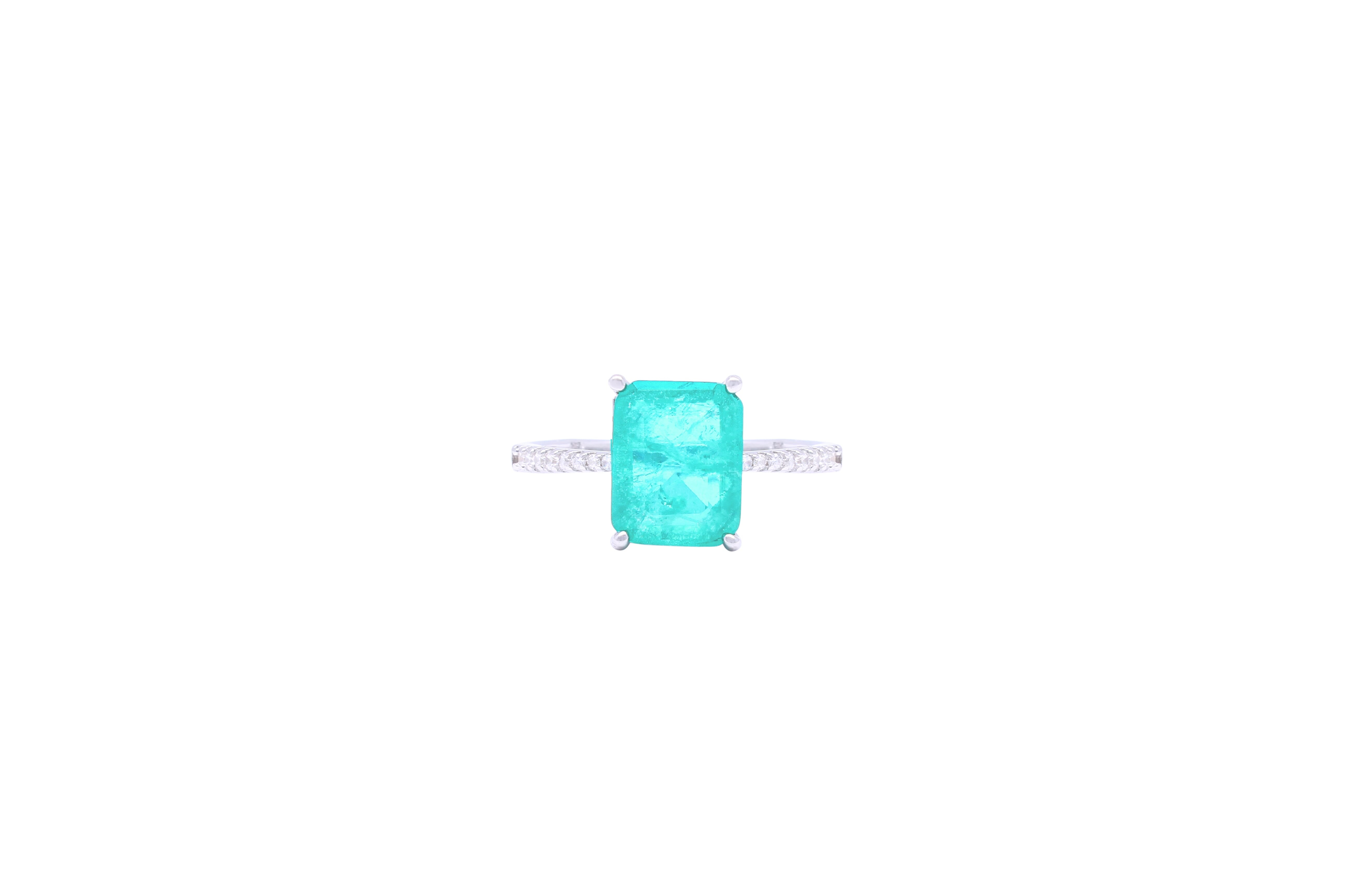 Asfour Crystal Drew Ring With Aquamarine Emerald Cut Stone In 925 Sterling Silver RD0015-GC-9