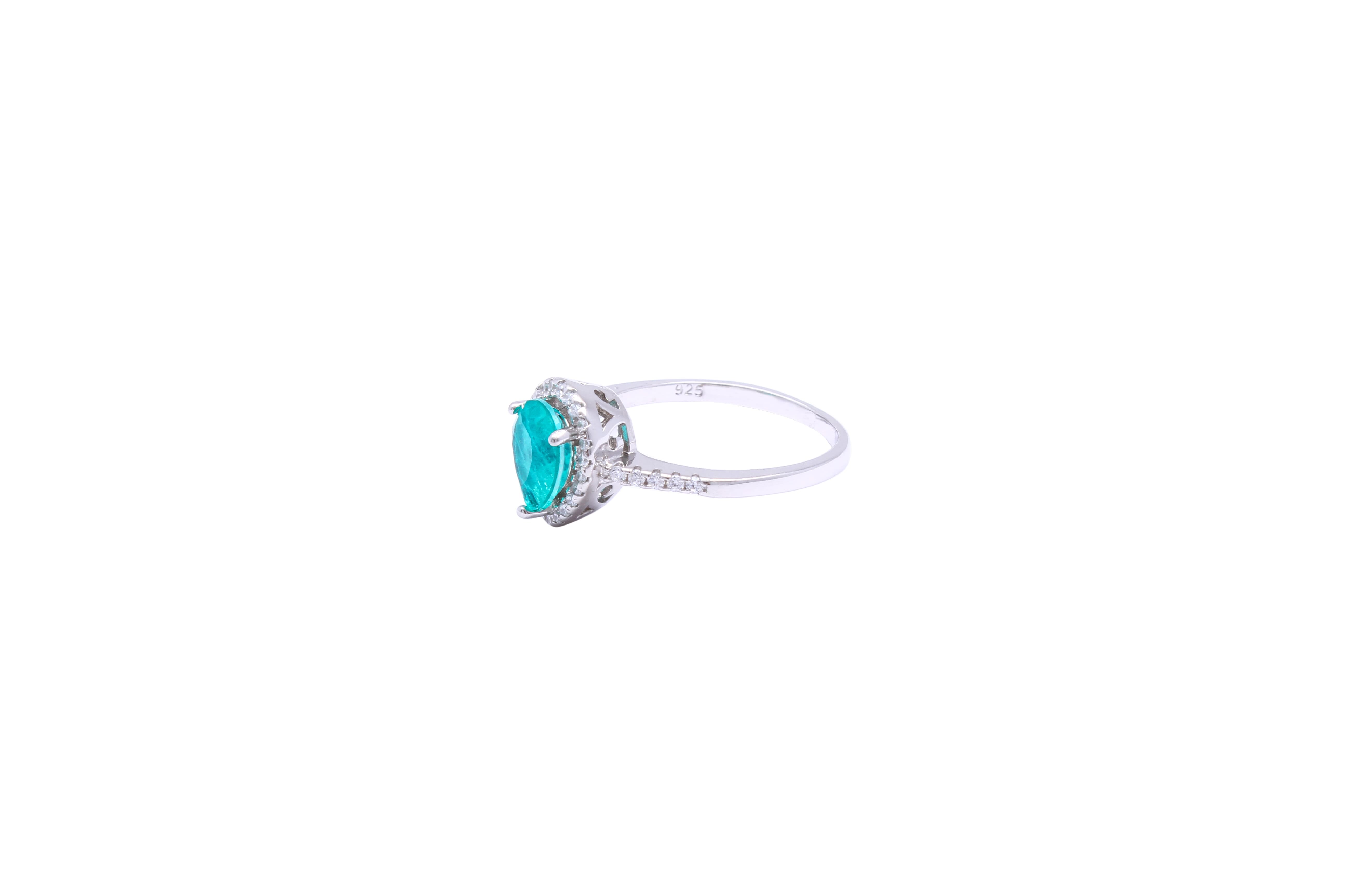 Asfour Crystal Halo Ring With Aquamarine Pear Design In 925 Sterling Silver RD0020-GC-7