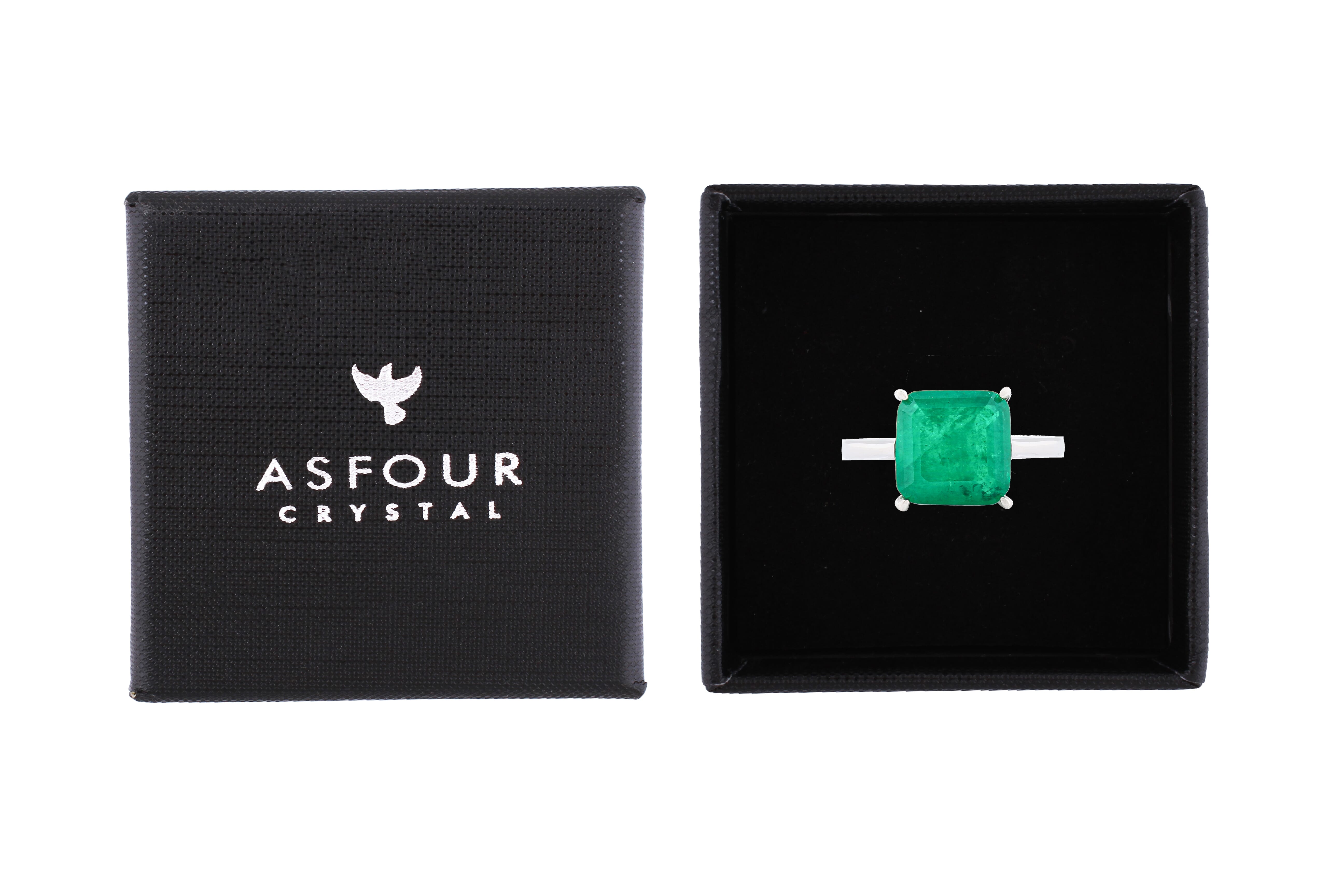 Asfour Crystal Drew Ring With Emerald Zircon Stone In 925 Sterling Silver RD0028-G-8