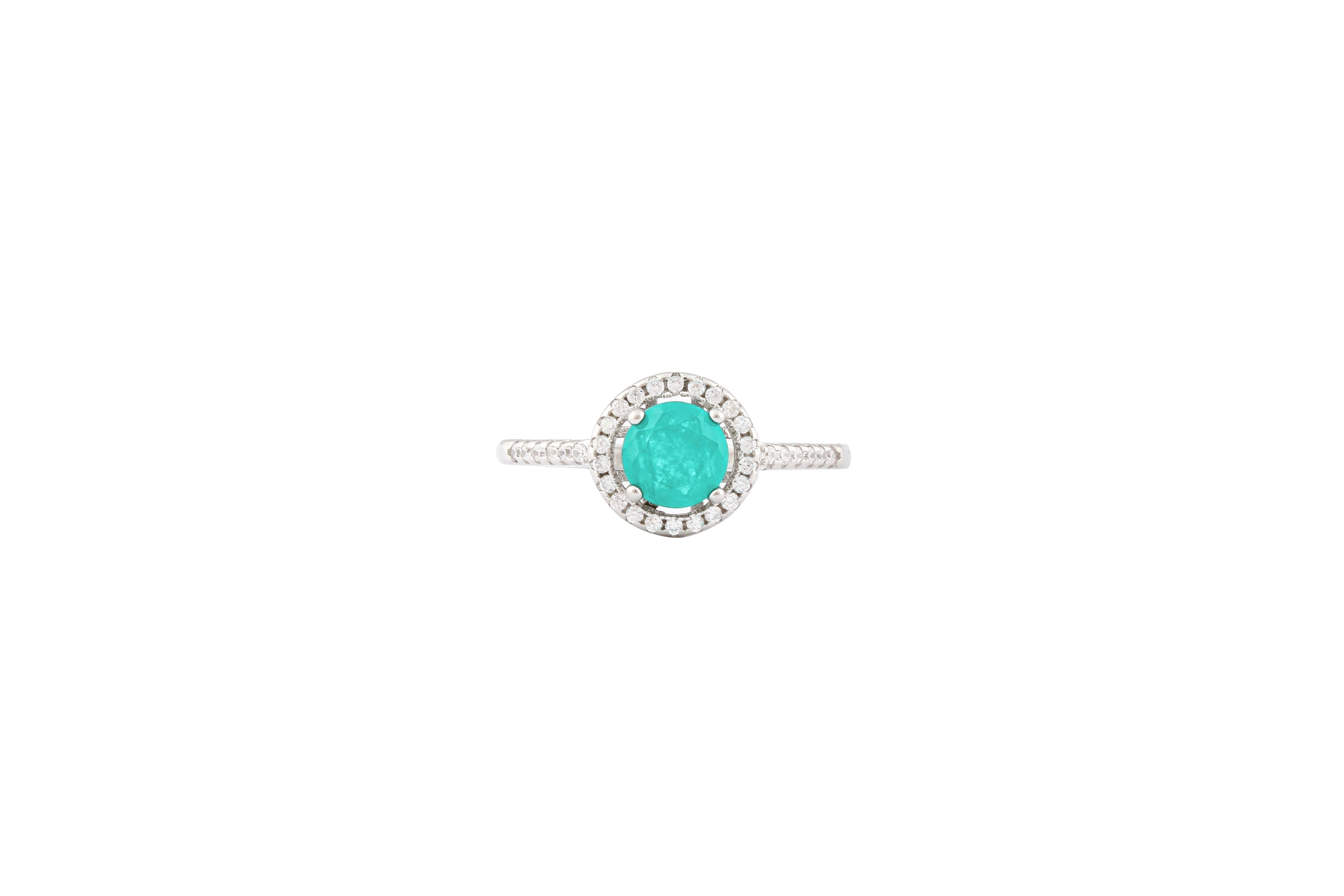 Asfour Crystal Drew Rind With Round Aquamarine Design In 925 Sterling Silver RD0030-GC-7