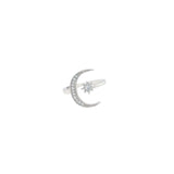 Asfour Crystal Asfour Crystal 925 Silver Crescent & Star Ring With Clear Zircon Lobes - Silver - Size 8 RR0246-8