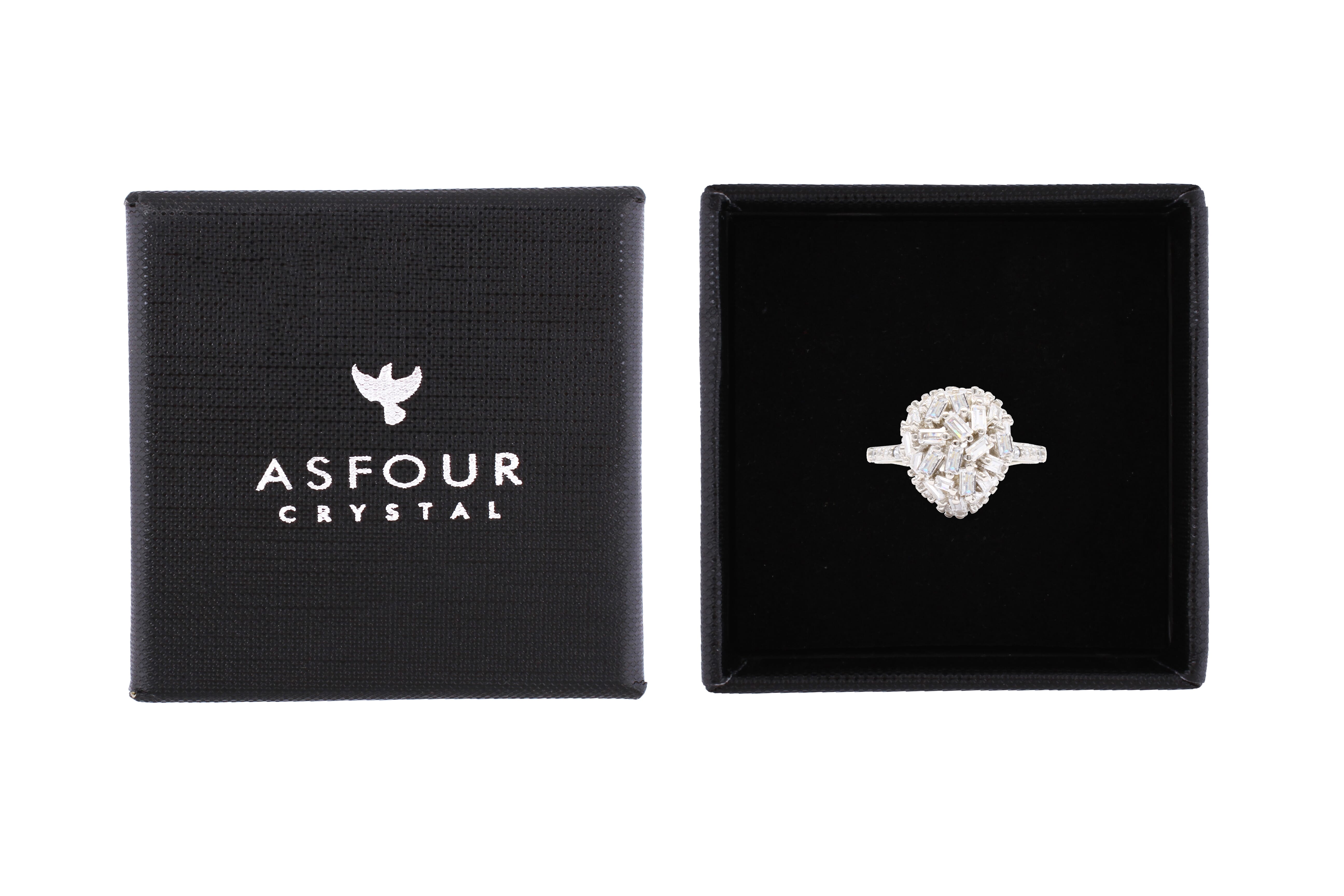 Asfour Crystal Cluster Ring With Pear Design Inlaid With Zircon In 925 Sterling Silver RR0289-7