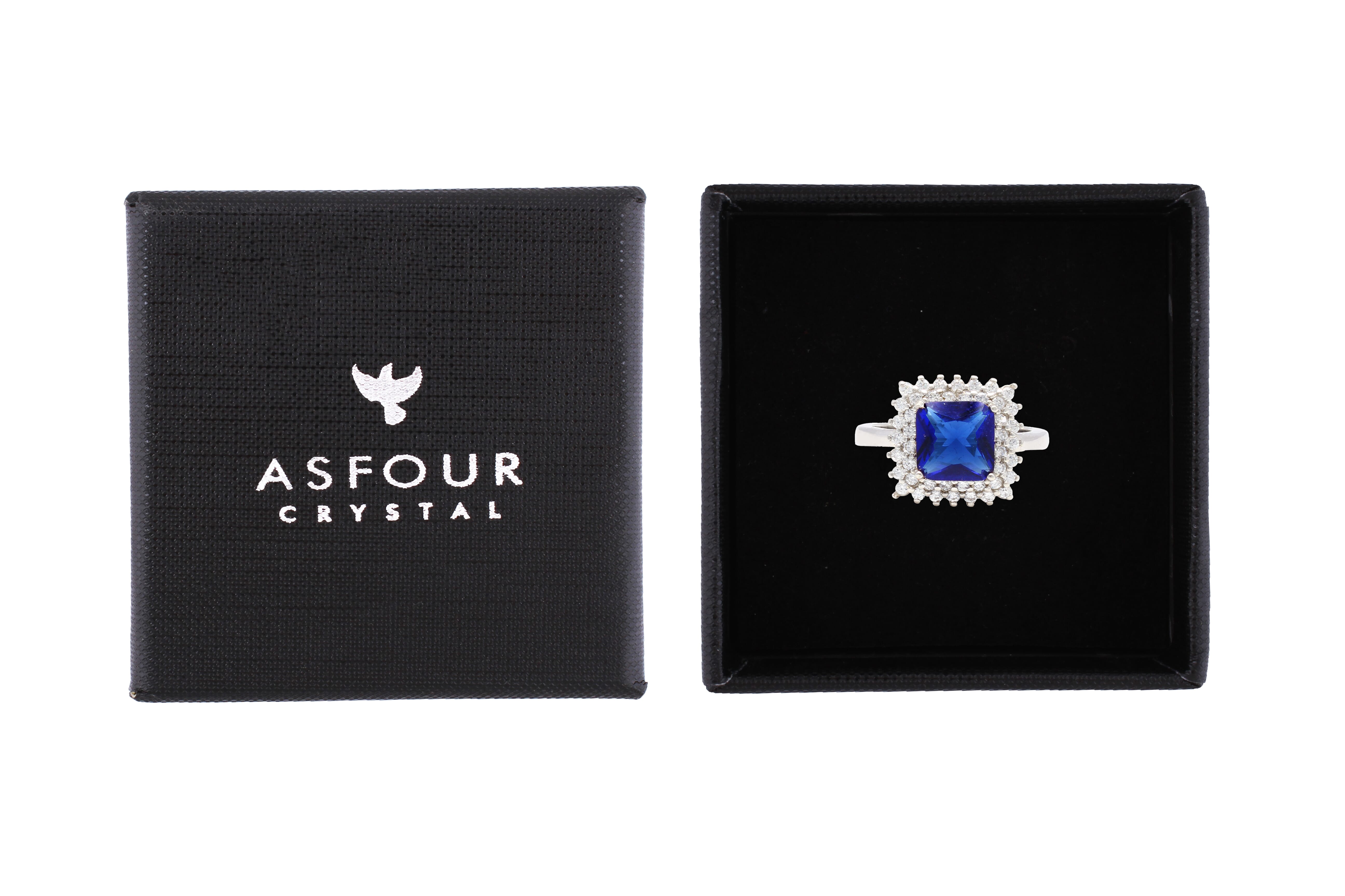 Asfour Cocktail Ring Inlaid With Blue Zircon Stone In 925 Sterling Silver RR0328-B-8