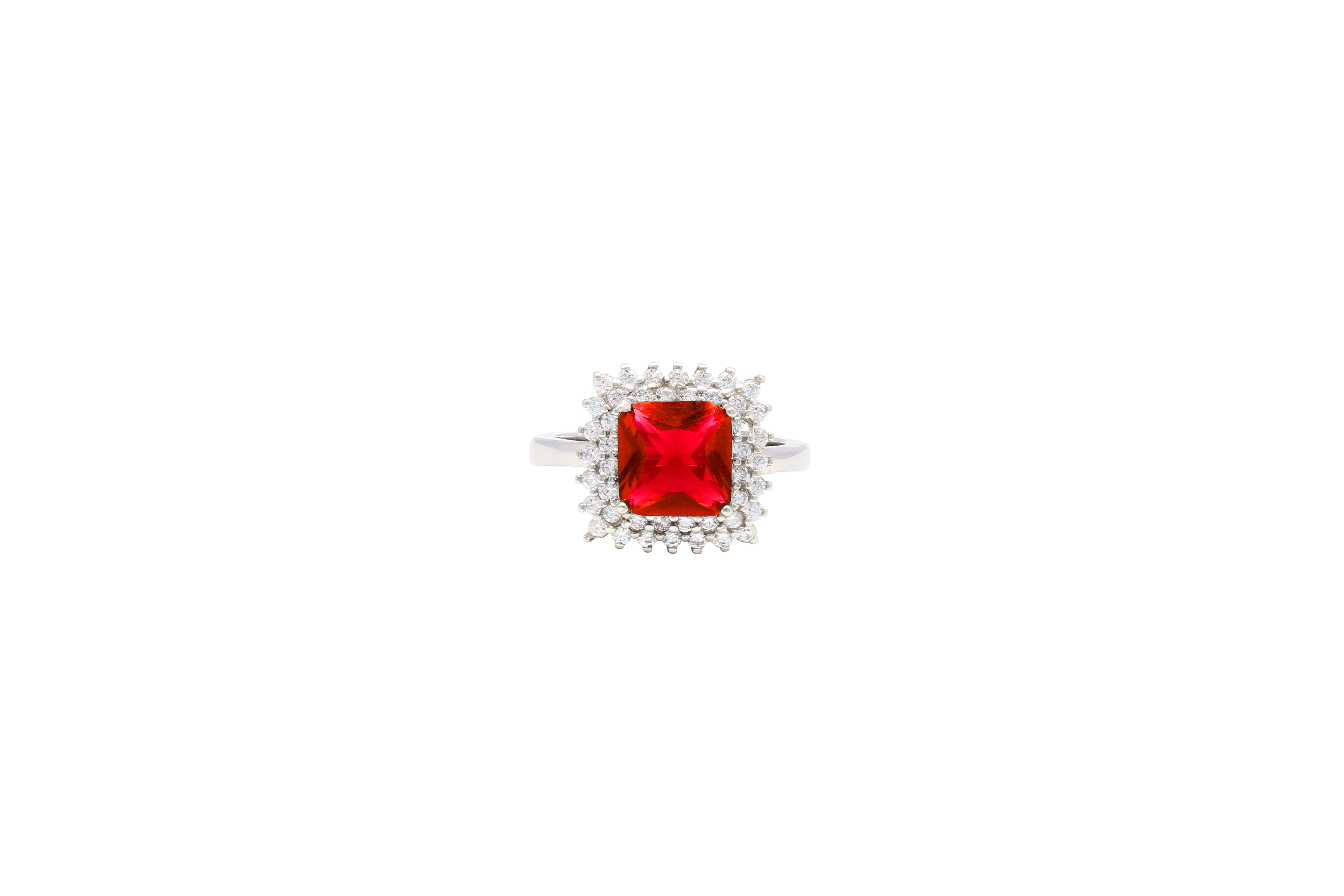 Asfour Cocktail Ring Inlaid With Ruby Zircon Stone In 925 Sterling Silver RR0328-R-9