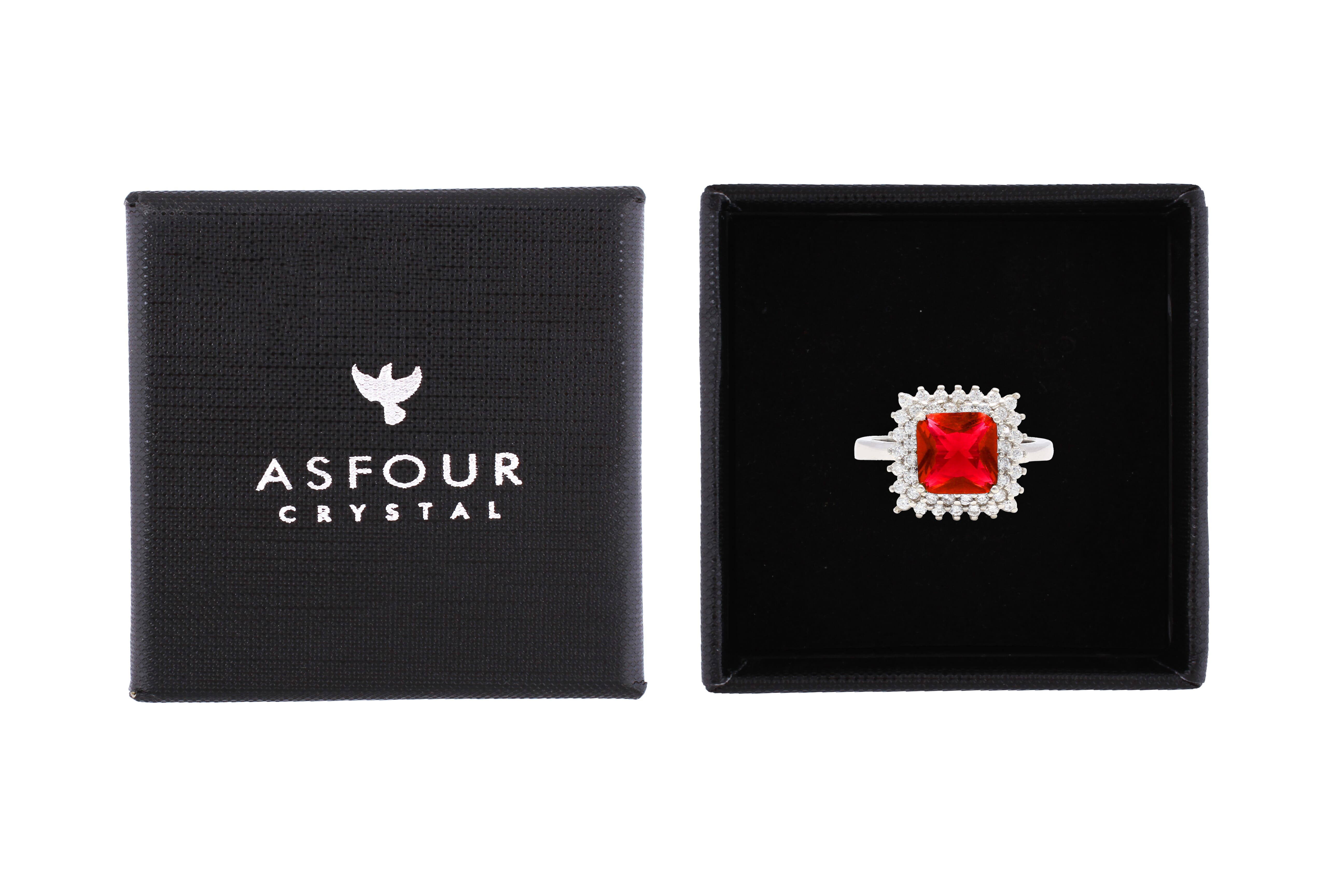Asfour Cocktail Ring Inlaid With Ruby Zircon Stone In 925 Sterling Silver RR0328-R-9