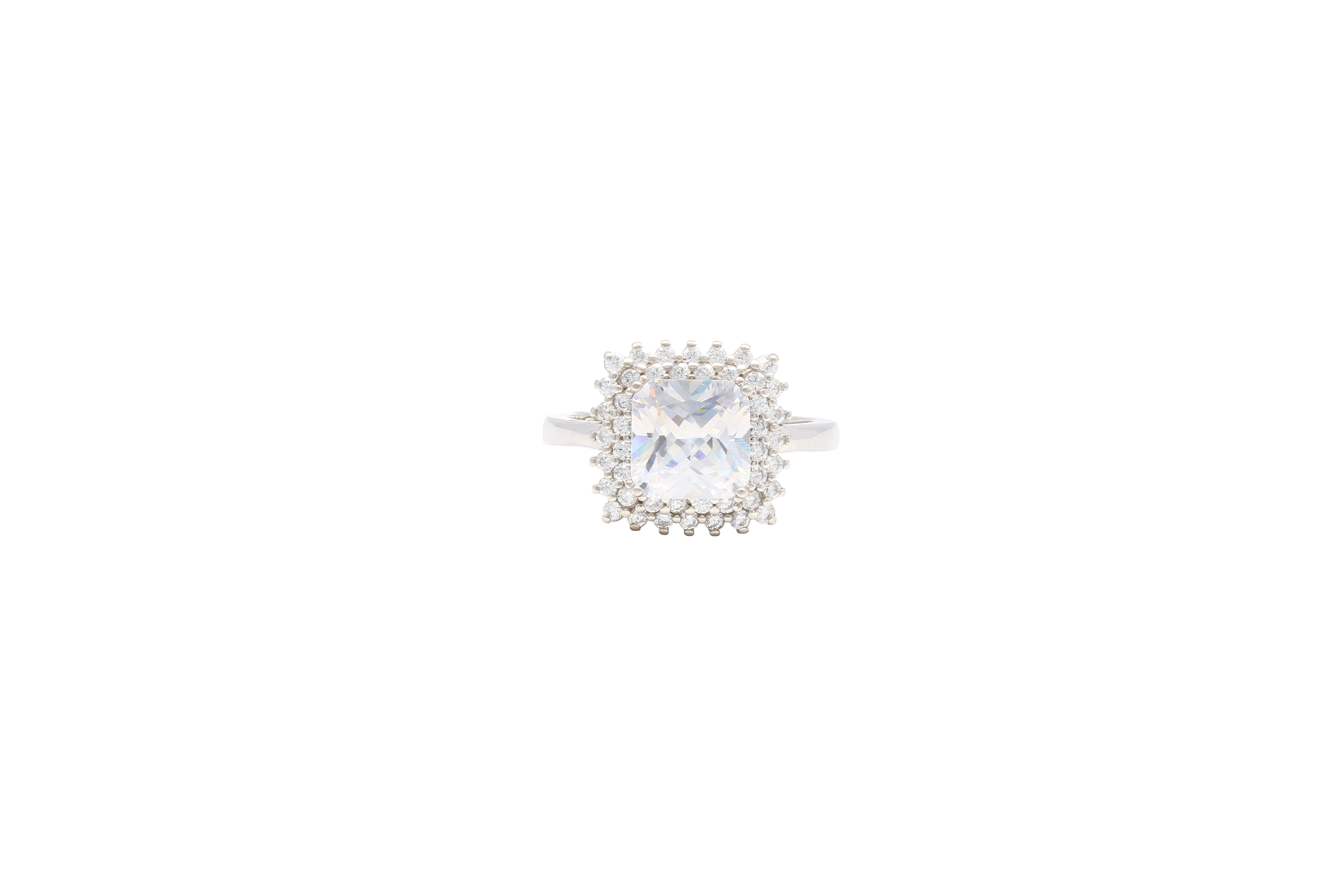 Asfour Cocktail Ring Inlaid With Cushion Cut Zircon Stone In 925 Sterling Silver RR0328-W-9