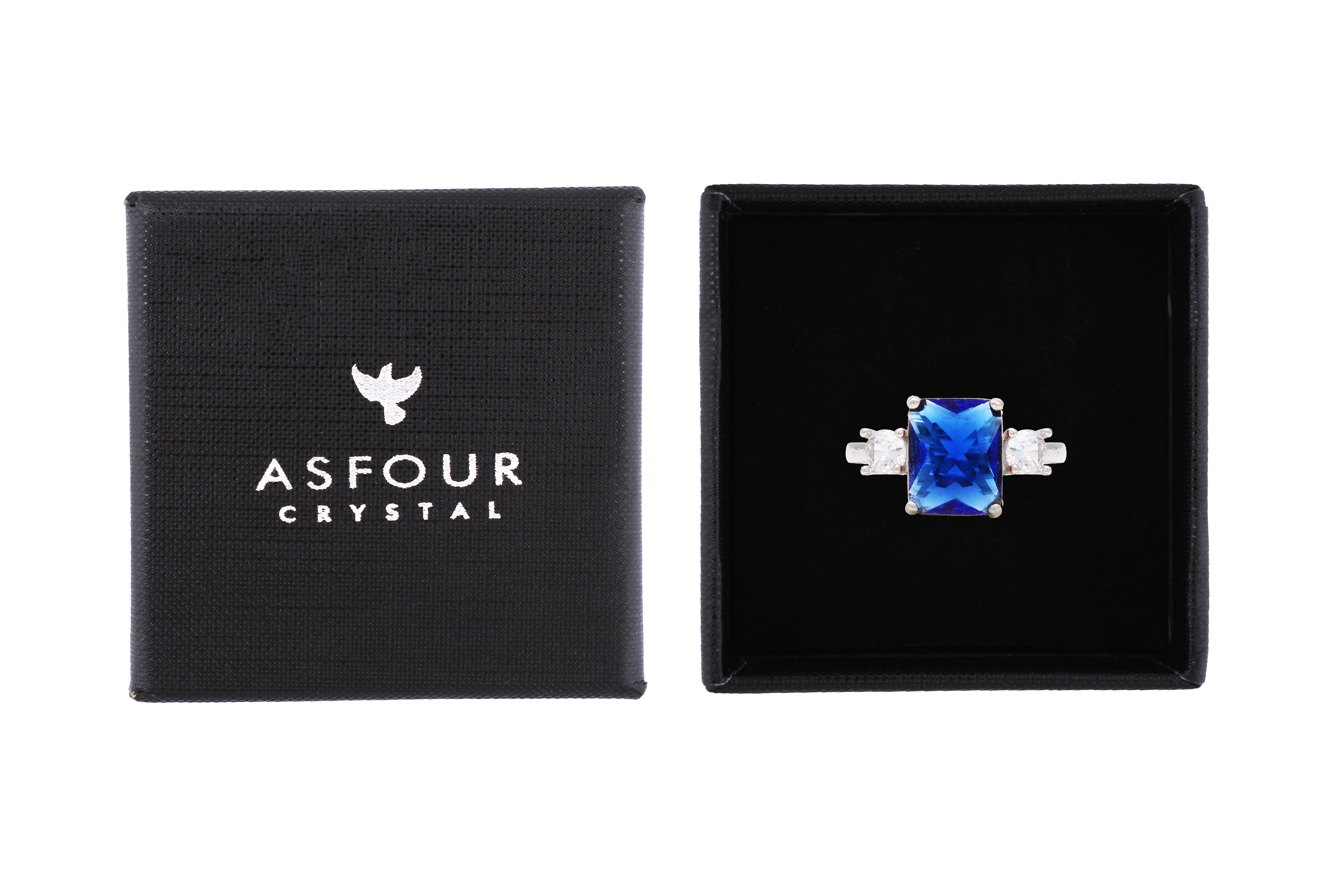 Asfour Drew Ring Inlaid With Blue Zircon Stones In 925 Sterling Silver RR0329-B-7