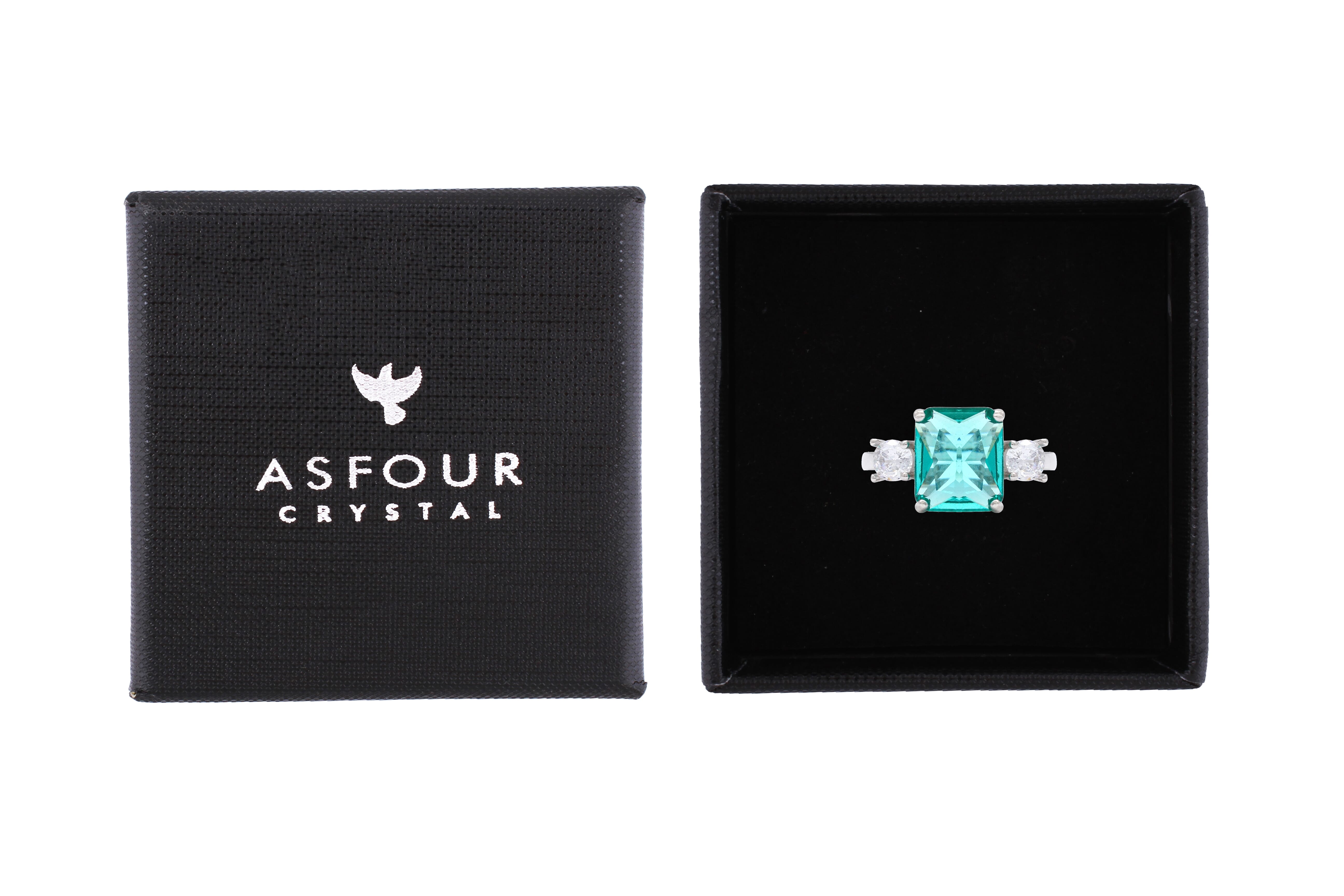 Asfour Drew Ring Inlaid With Aquamarine Zircon Stones In 925 Sterling Silver RR0329-GC-9