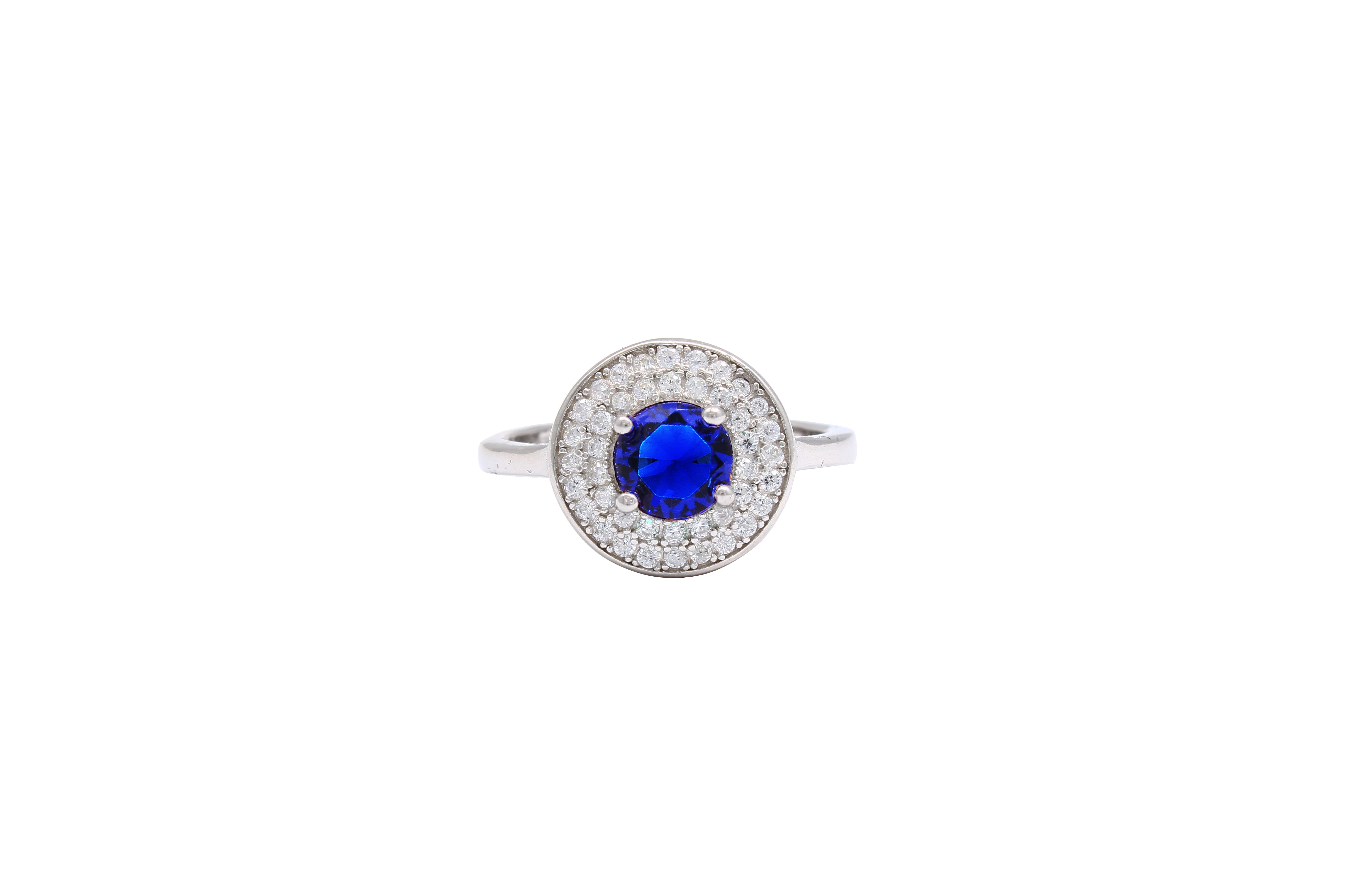 Asfour Halo Ring With Blue Round Design In 925 Sterling Silver RR0330-B-8