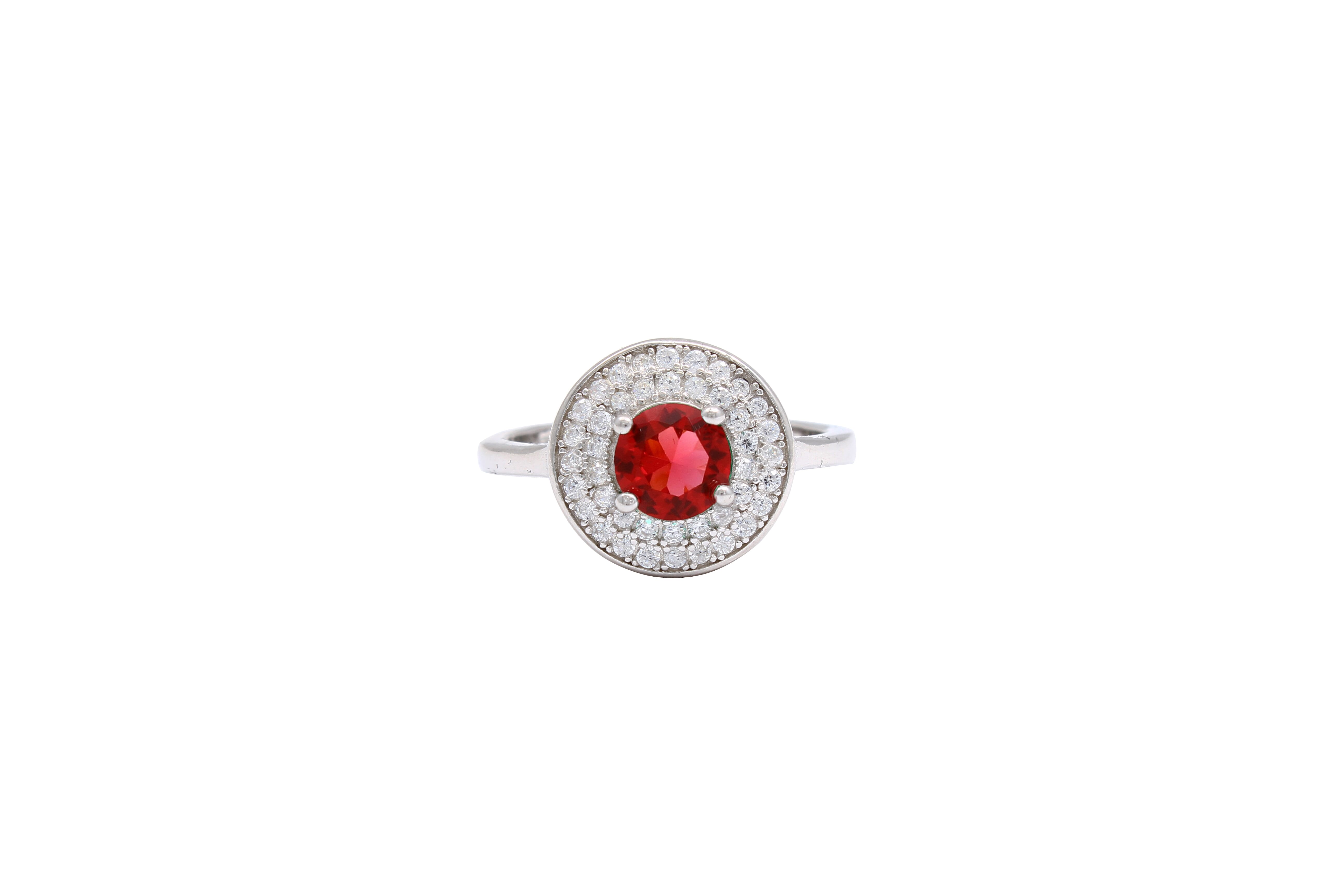Asfour Halo Ring With Fuchsia Round Design In 925 Sterling Silver RR0330-F-9
