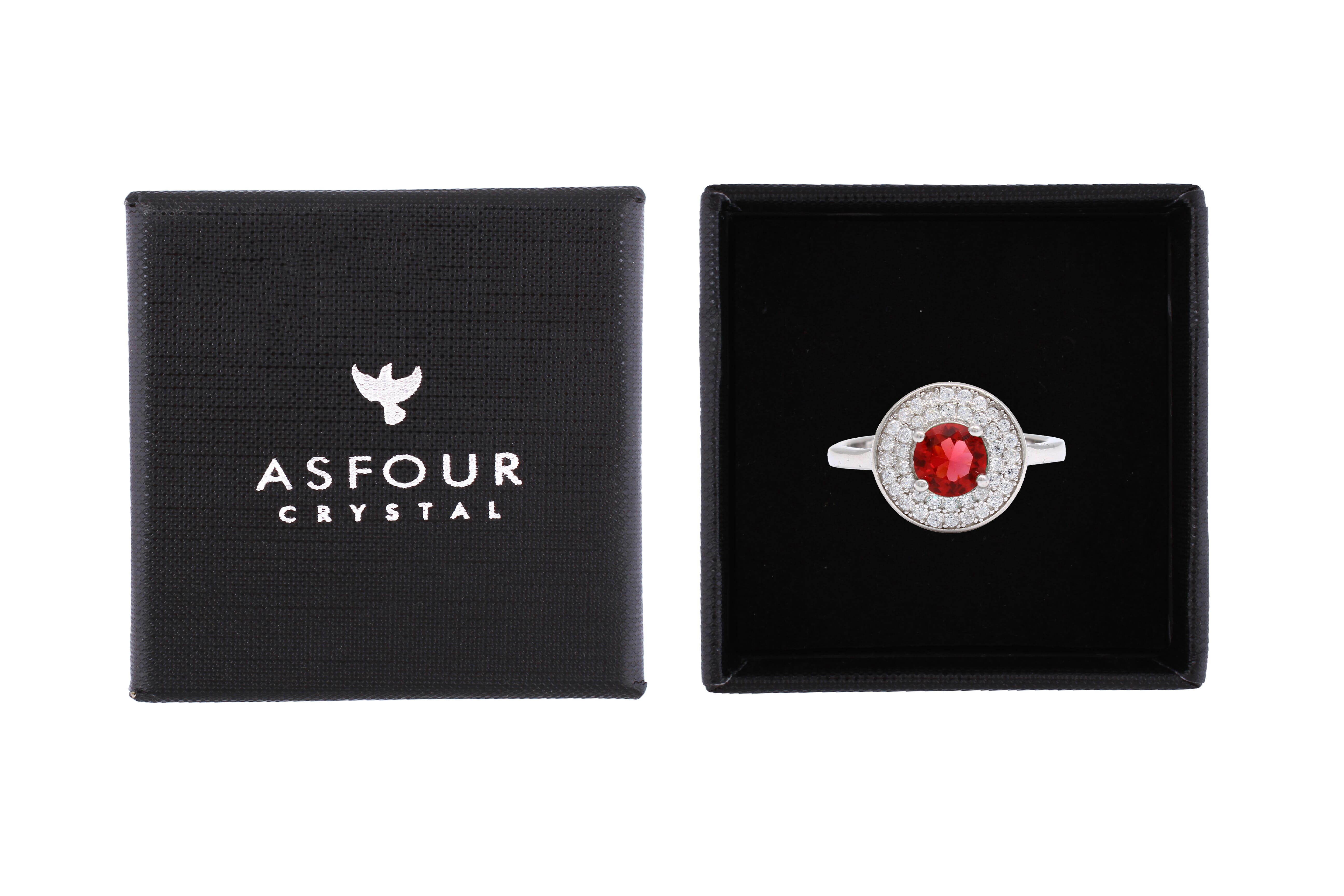 Asfour Halo Ring With Fuchsia Round Design In 925 Sterling Silver RR0330-F-9