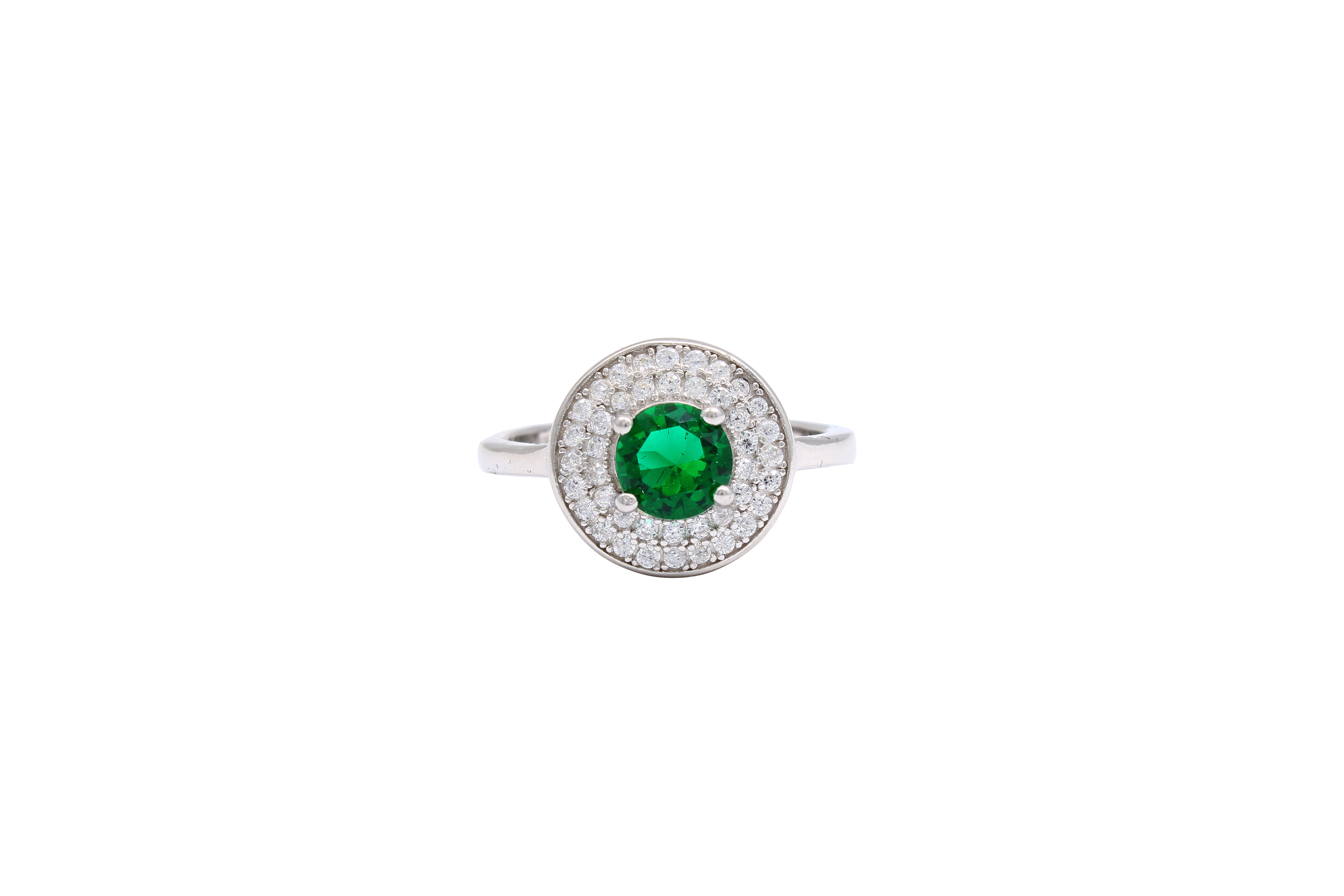 Asfour Halo Ring With Green Round Design In 925 Sterling Silver RR0330-G-8