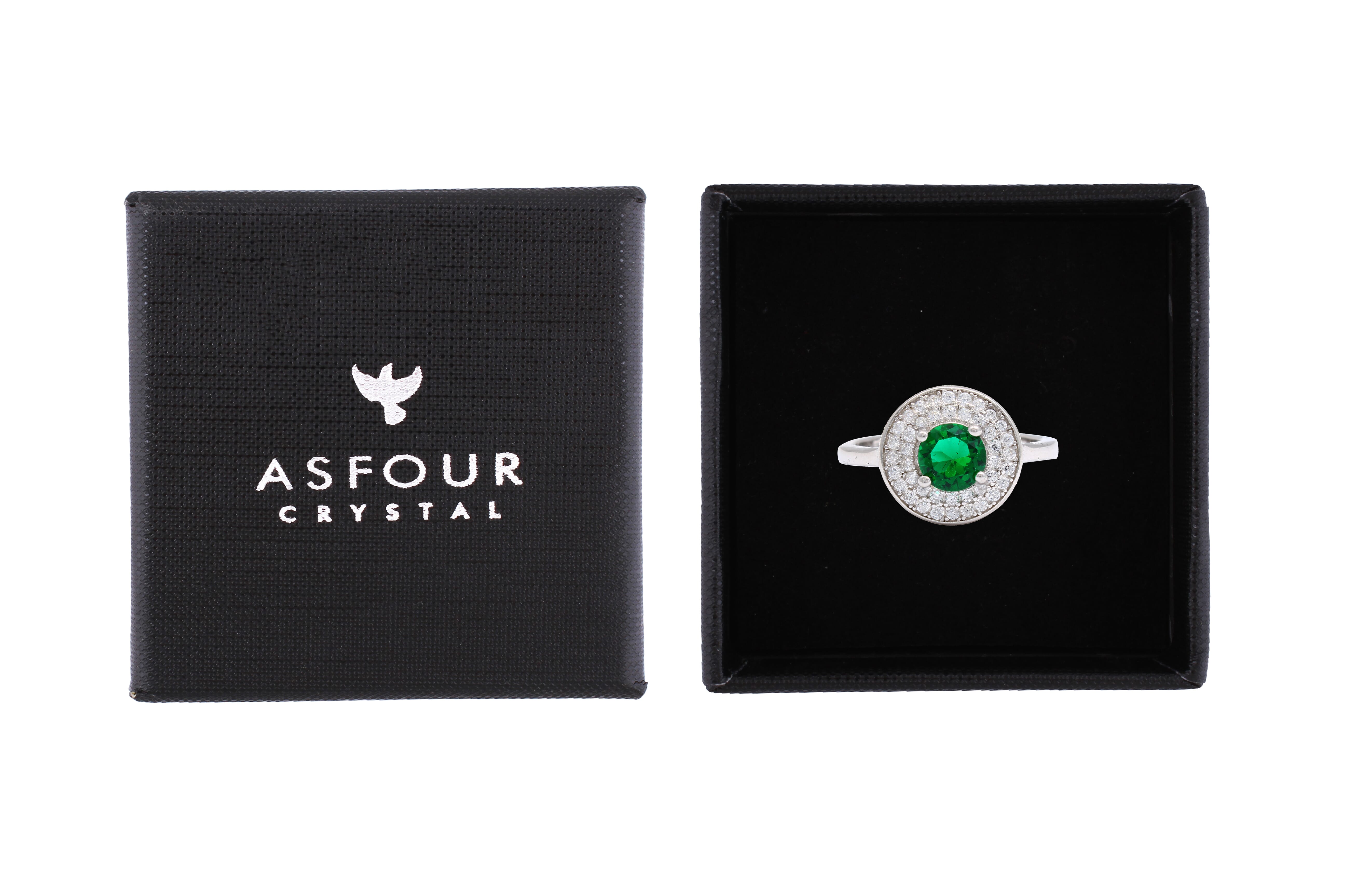 Asfour Halo Ring With Green Round Design In 925 Sterling Silver RR0330-G-9